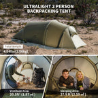 Naturehike Opalus Tunnel Tent With Vestibule, Waterproof 2-3 Person Backpacking Tent, Double Layer Tents For Camping