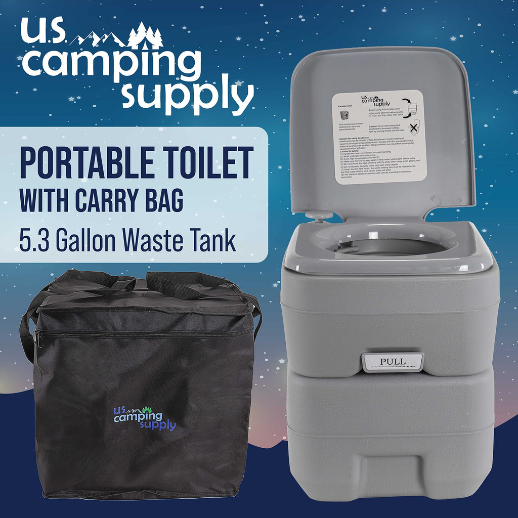 U.S. Camping Supply Portable Toilet With Carry Bag, 5.3 Gallon Waste Tank - Compact Indoor Outdoor Dual Outlet Commode - Travel,