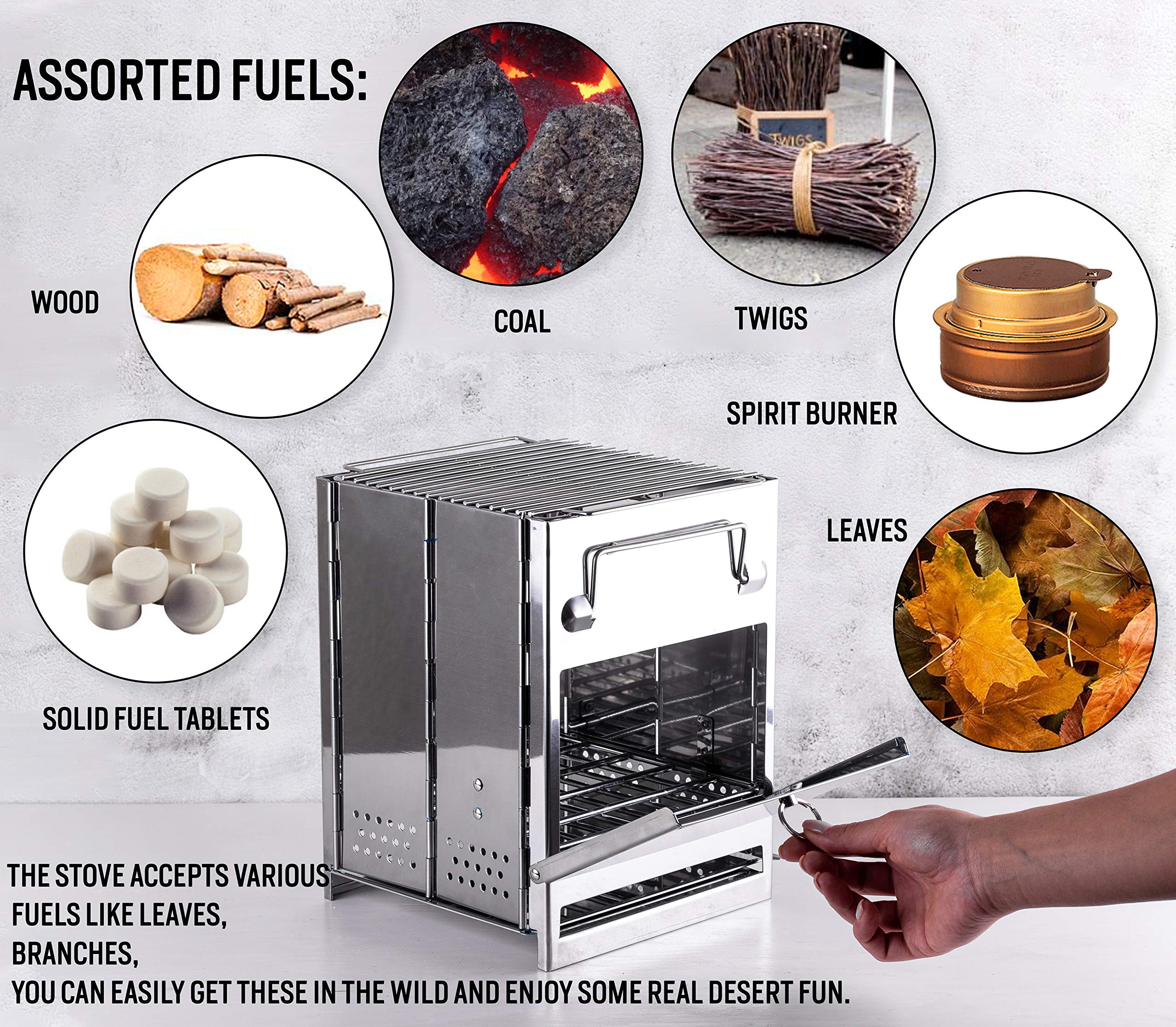 Zento Camping Wood Stove Portable Folding Camp Stove, Stainless Steel, Foldable Grill Survival, Easy To Carry, Small Portable (A
