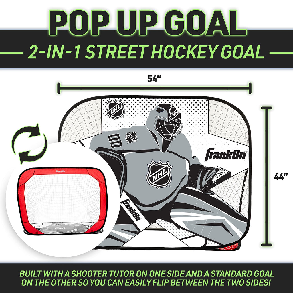 Franklin Sports Kids Portable Street Hockey Goal + Shooter Tutor Set - Pop Up Folding Net With Goalie Target Included - 2-In-1 G