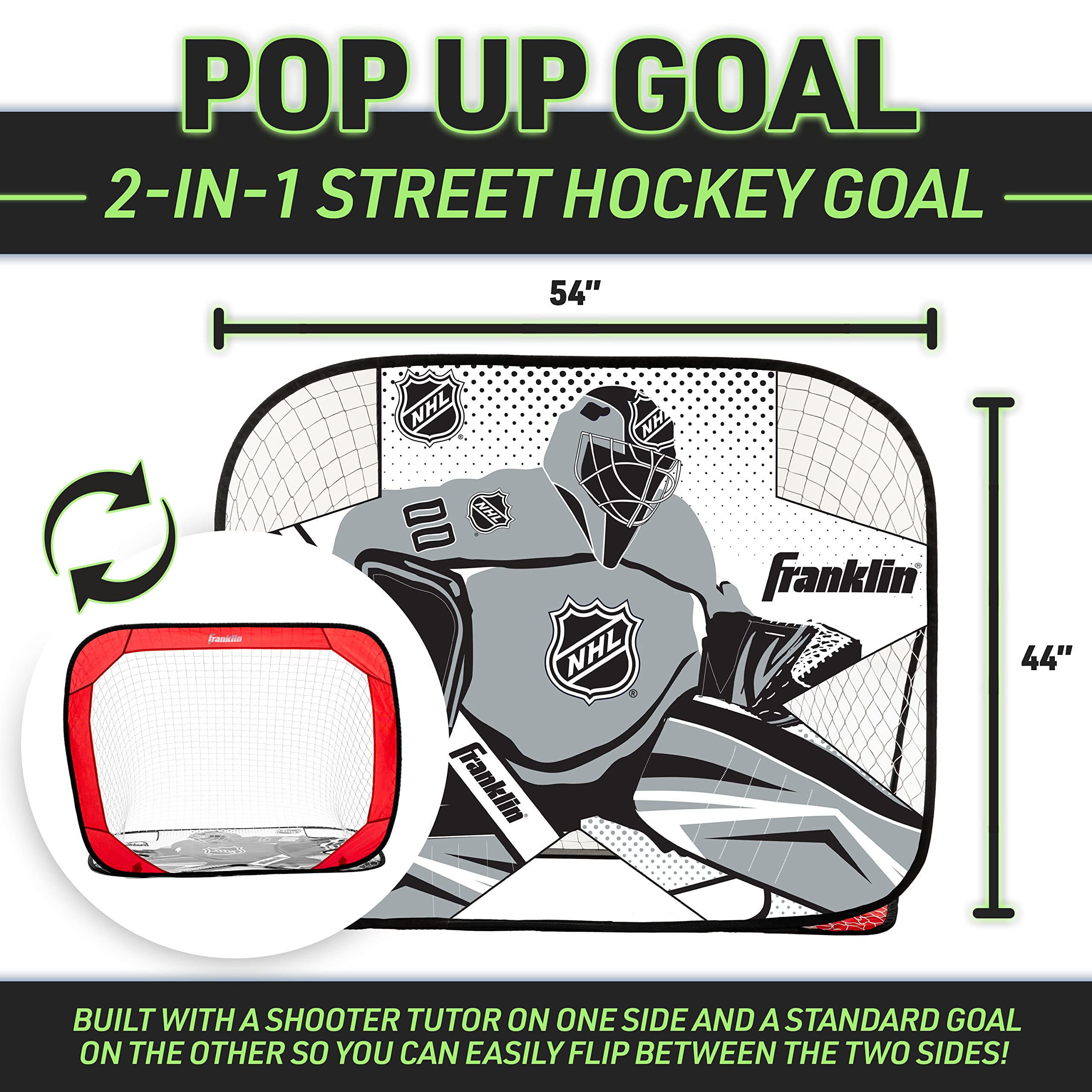 Franklin Sports Kids Portable Street Hockey Goal + Shooter Tutor Set - Pop Up Folding Net With Goalie Target Included - 2-In-1 G