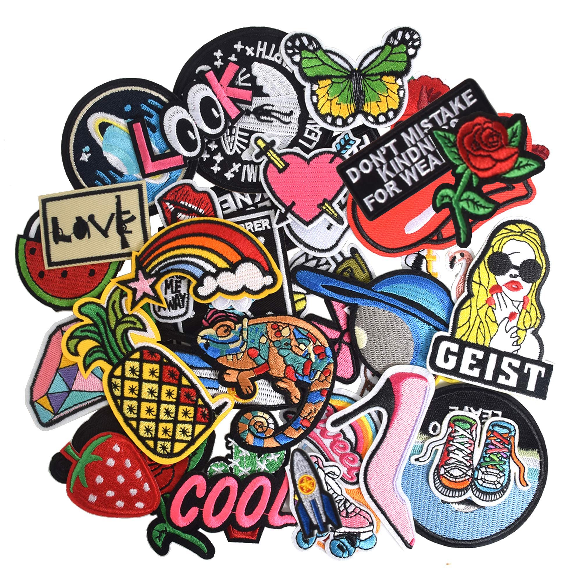 Jcarp 42Pcs Random Assorted Embroidered Iron On Patches, Cute Sewing Applique For Jackets, Hats, Backpacks, Jeans, Diy Accessori