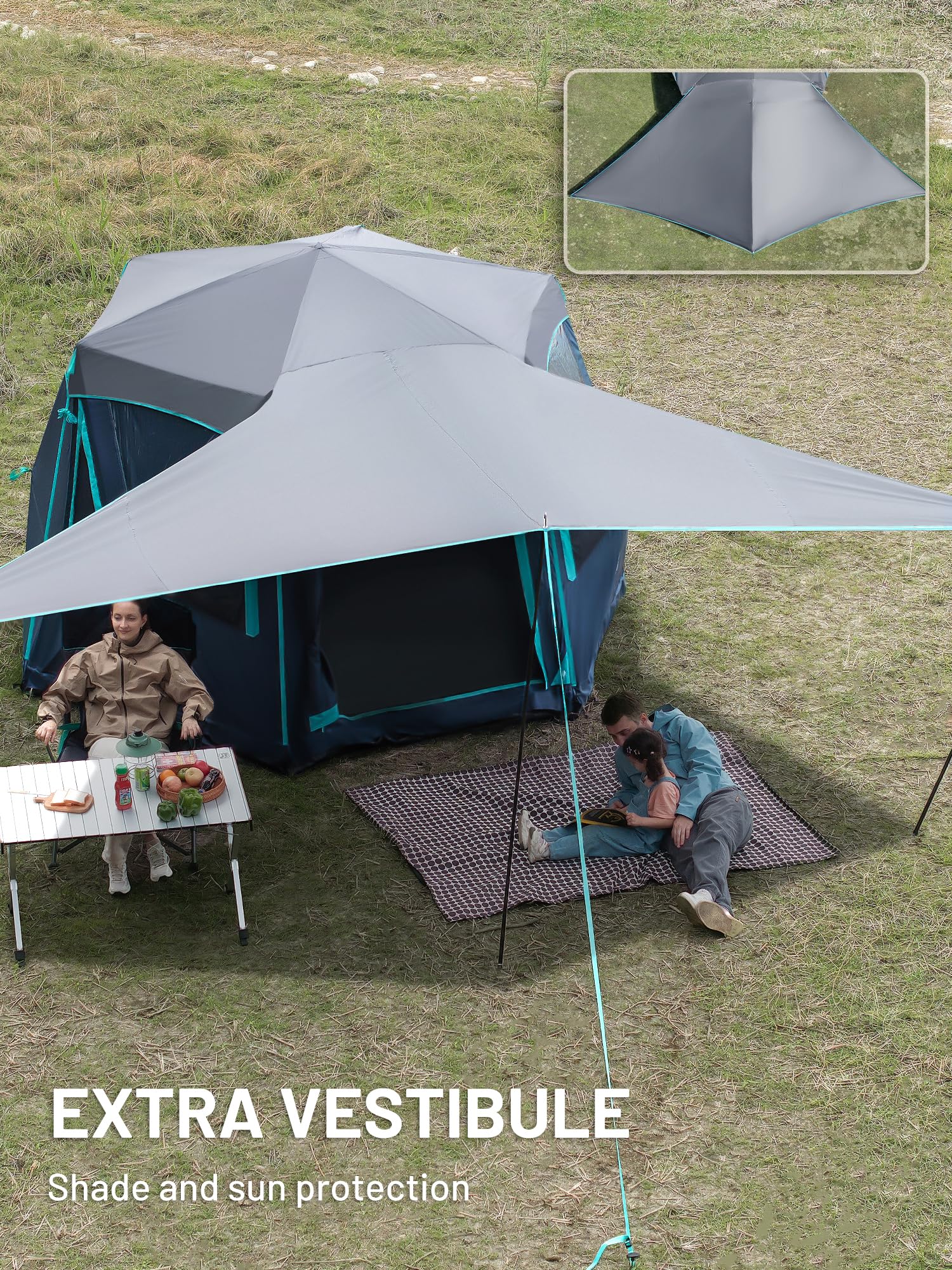 Timber Ridge 4-6 Person Pop Up Hub Tent, Easy 60 Second Setup, Weather Resistant Camping Family Cabin Tent With Rain Fly And Whe