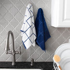T-Fal Textiles 60918 2-Pack Parquet Design 100-Percent Cotton Kitchen Dish Towel, Blue, Solid/Check-2 Pack, 2 Count