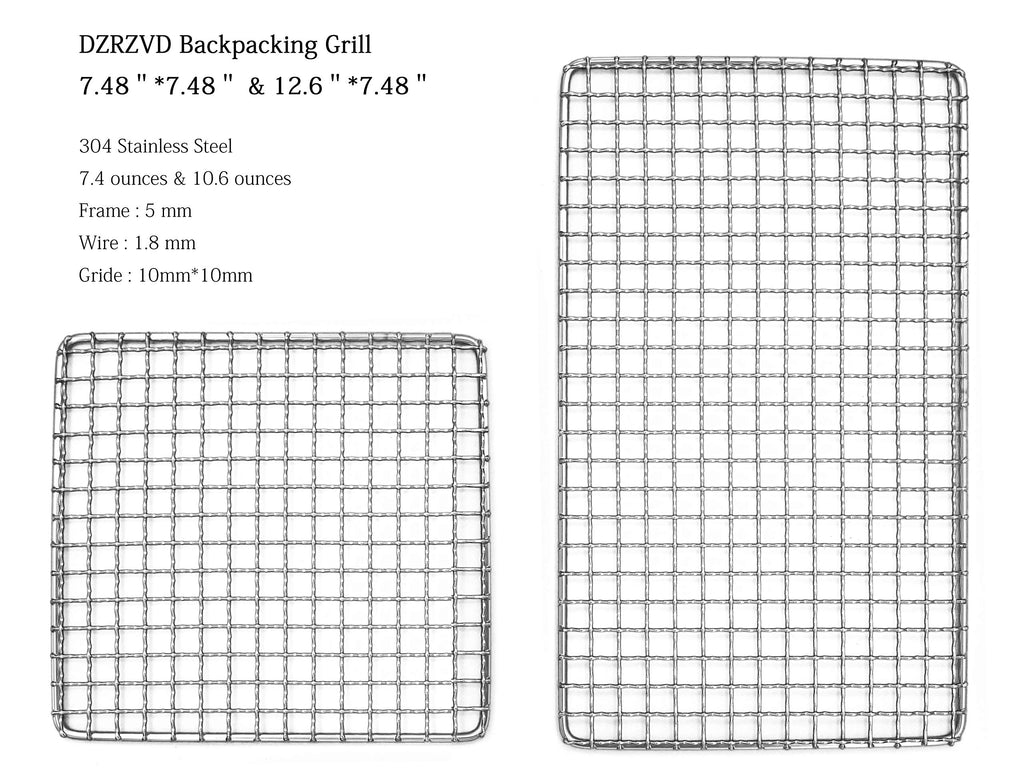 Dzrzvd-The Bushcraft Backpackers Grill Grate-Welded Stainless Steel Mesh (Upgrade Camping Fire Rated)-7.48''X12.6''&7.48''X7.48'
