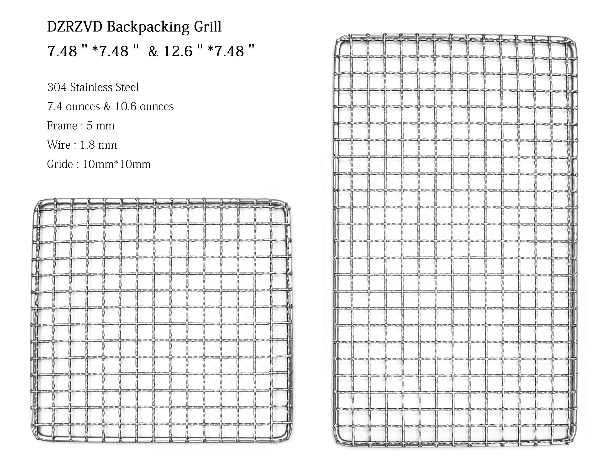 Dzrzvd-The Bushcraft Backpackers Grill Grate-Welded Stainless Steel Mesh (Upgrade Camping Fire Rated)-7.48''X12.6''&7.48''X7.48'