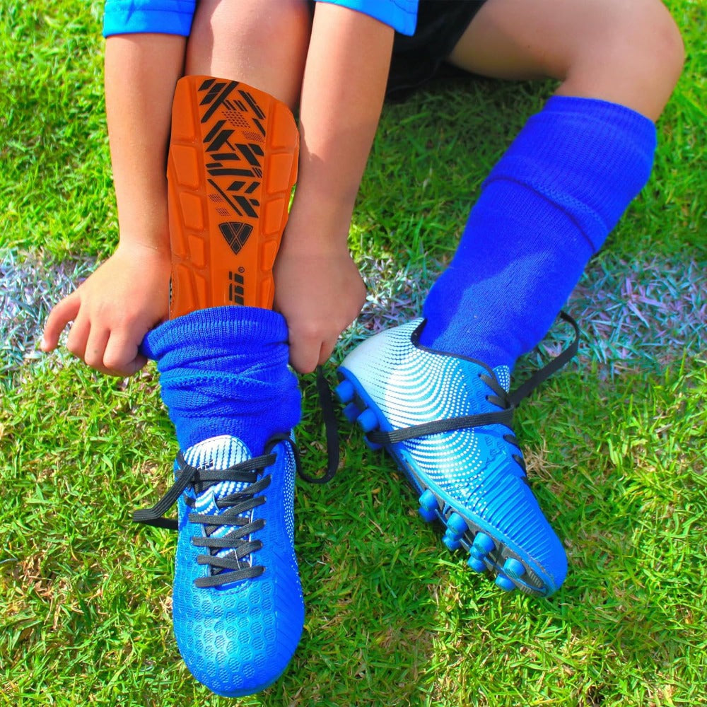 Malaga Soccer Shin Guard with Adjustable Straps-Orange/Black - Vizari Sports