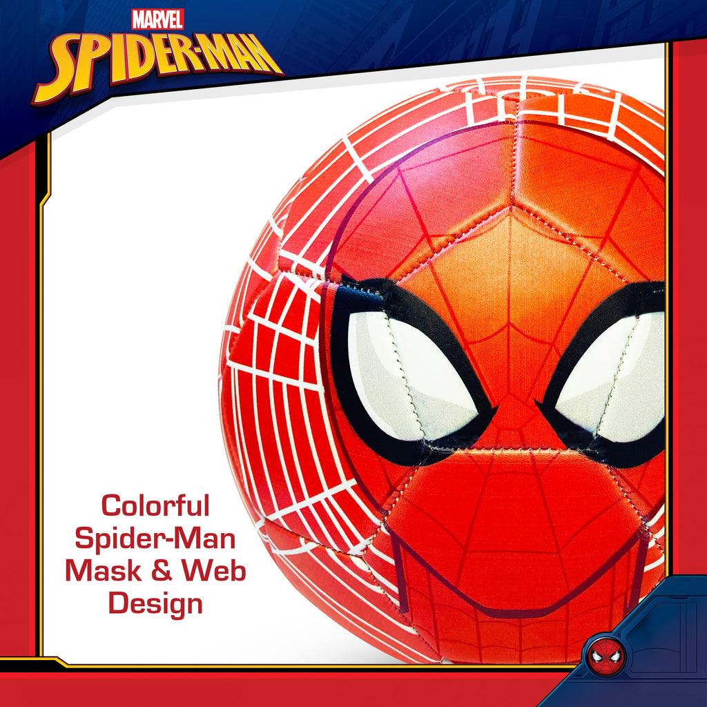 Marvel Spider-Man Soccer Ball, Mask and Webs Design Youth Kids Futbol, Multi, Size 5, Red Combo
