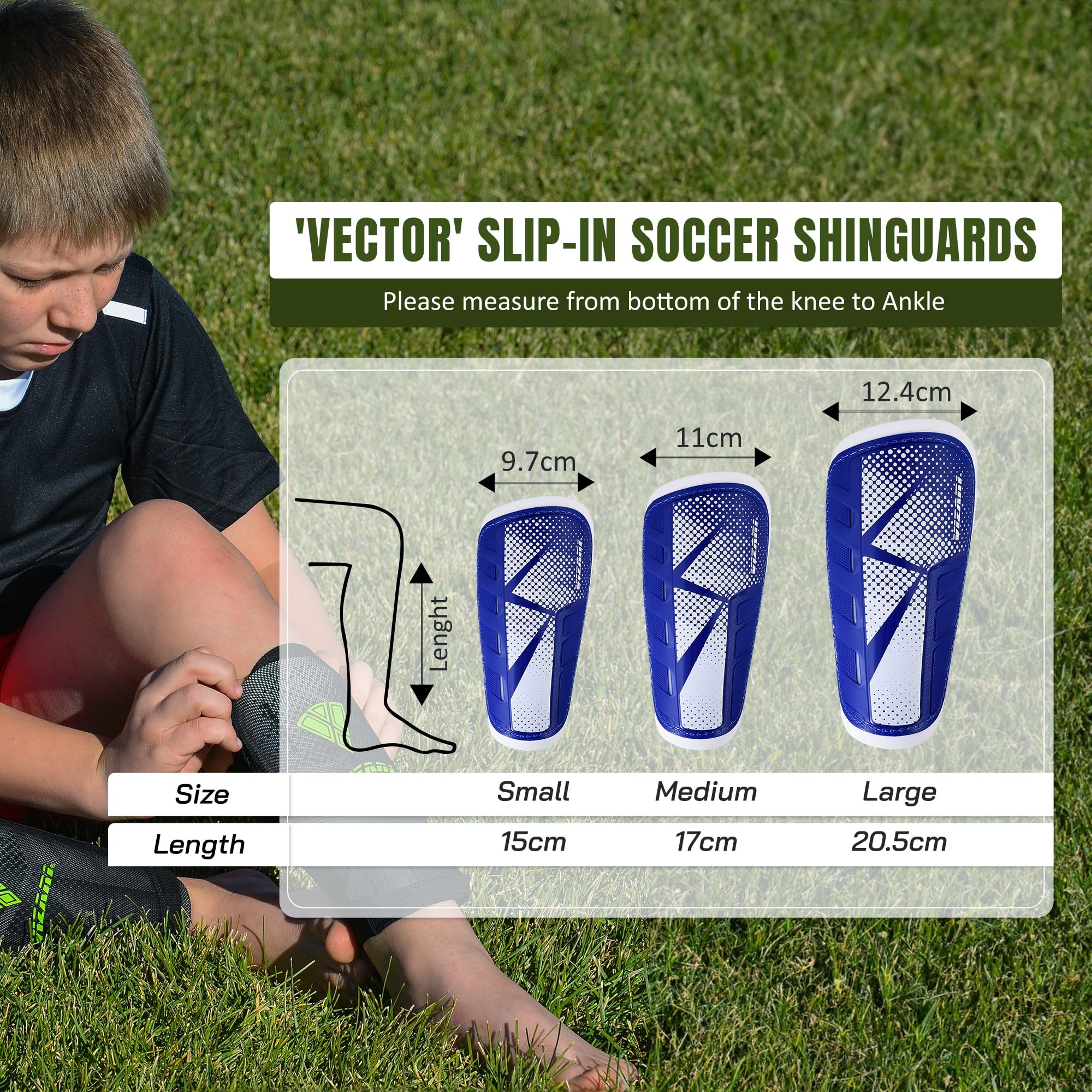 Vizari 'Vector' Slip-In Football Shin Pads For Adults - Blue - Size M