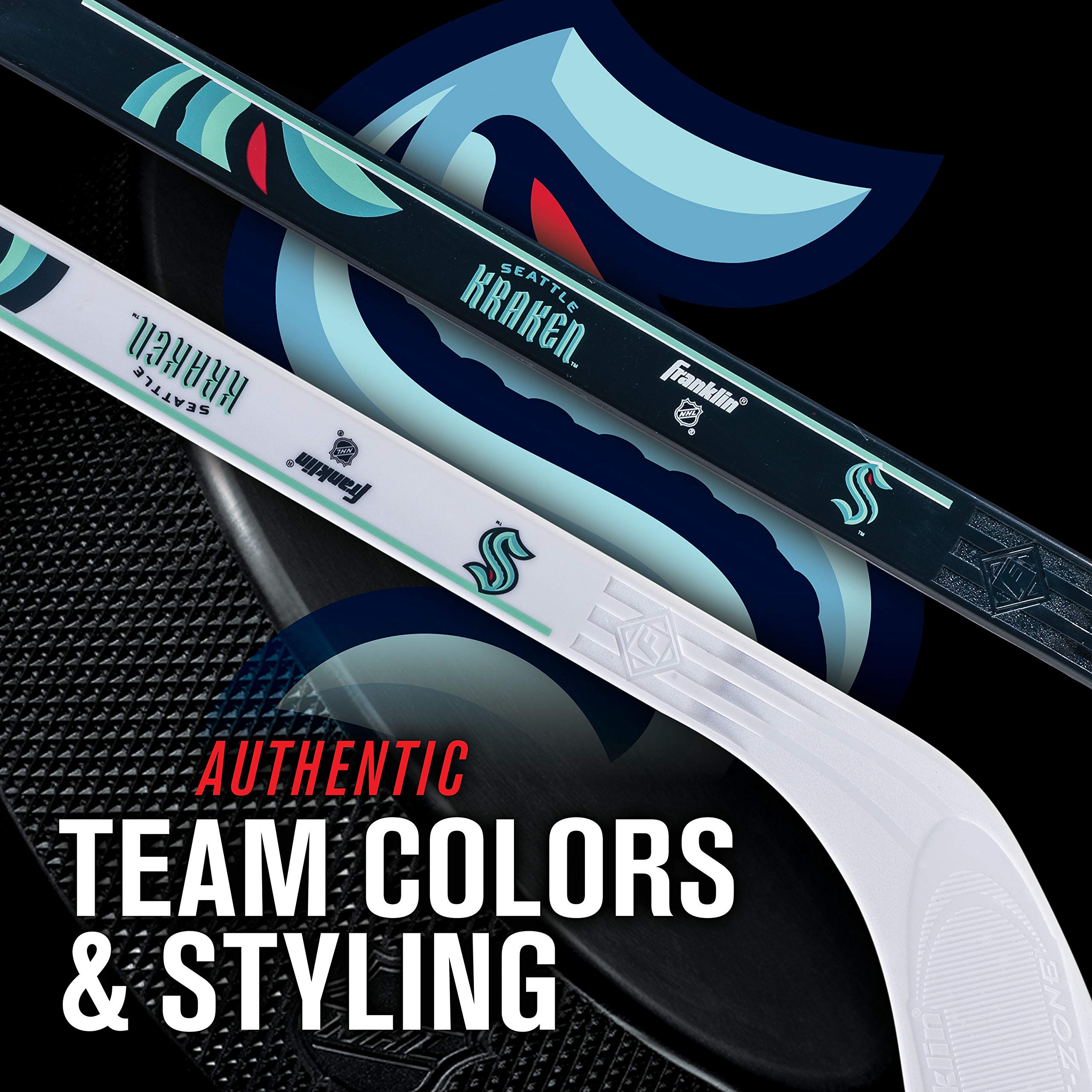 Franklin Sports Seattle Kraken Nhl Mini Hockey Stick Set - Nhl Team Knee Hockey Stick And Ball Set - Two Player Stick Set - Grea