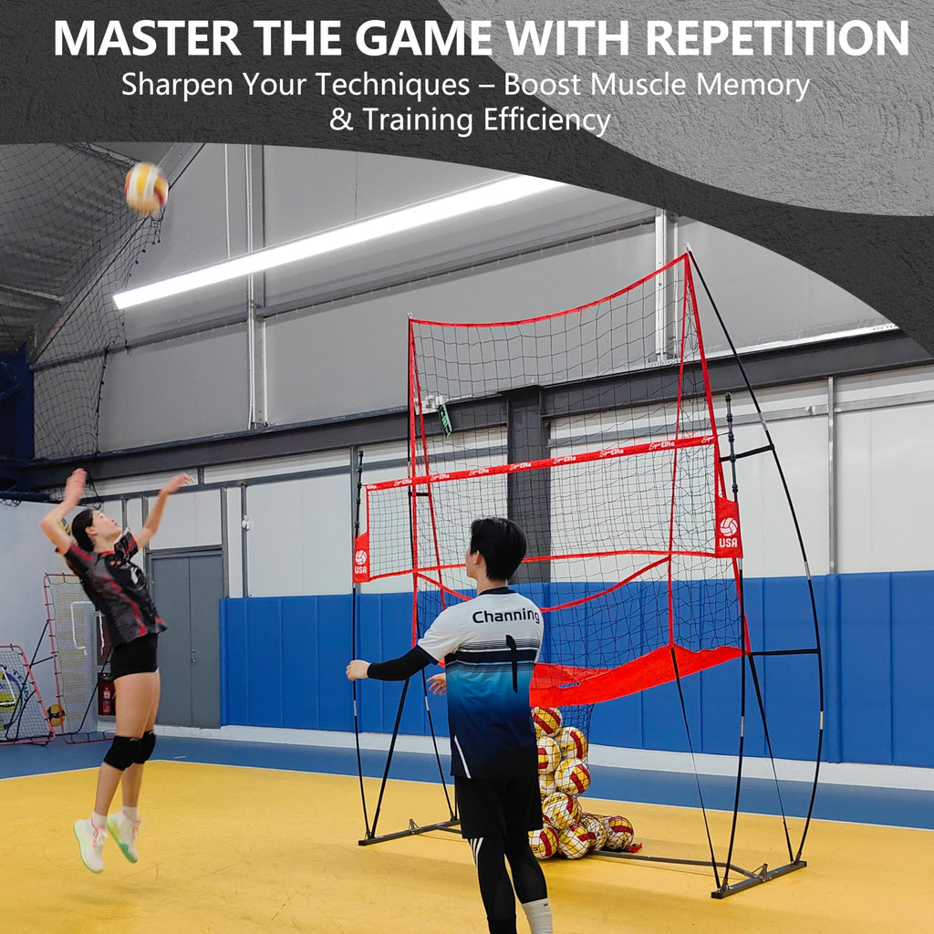 Jolorly 2-In-1 Volleyball Practice Net Station With Patented 5-Height (6'6'' To 8'), Heavy Duty Training System For Hitting Spik