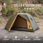 Onetigris Stella 4 Season Camping Tent Backpacking 1 Person Waterproof Lightweight Easy Setup Instant 3000Mm Waterproof Rating O