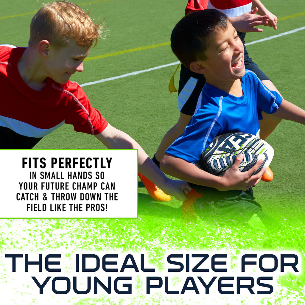 Franklin Sports Nfl Seattle Seahawks Football - Youth Mini Football - 8.5'' Junior Size Ball - Spacelace Easy Grip Texture- Perf