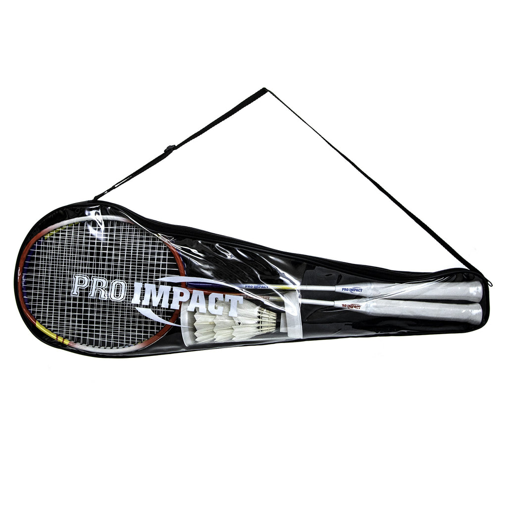 Pro Impact Badminton Racket Set - Aluminum Head With Steel Shaft - Includes Lightweight Rackets & Feather Shuttlecocks With Carr