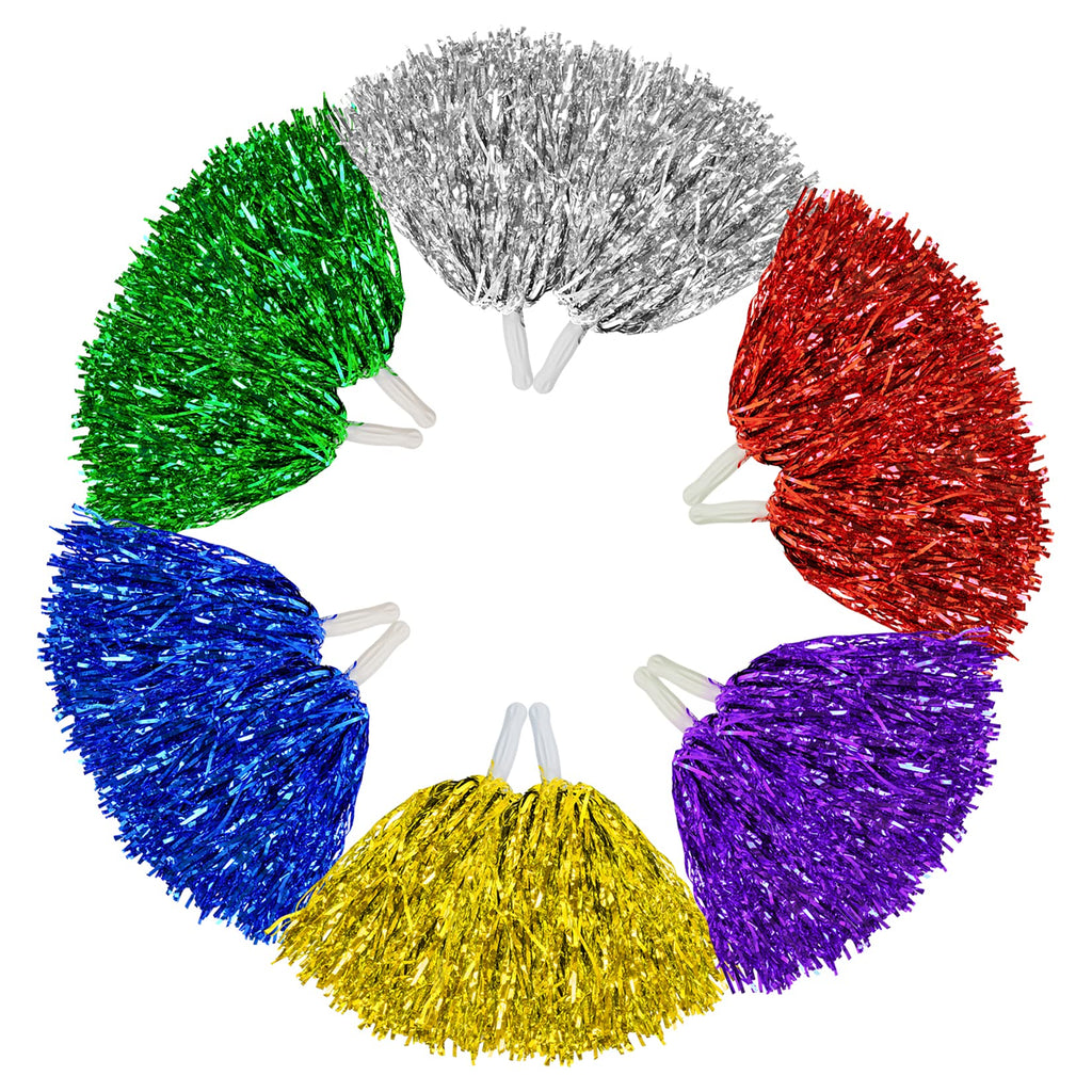 Baotongle 12 Pcs Cheerleading Squad Spirited Fun Poms Pompoms Cheer Costume Accessory For Party Dance Sports (Multicolor)