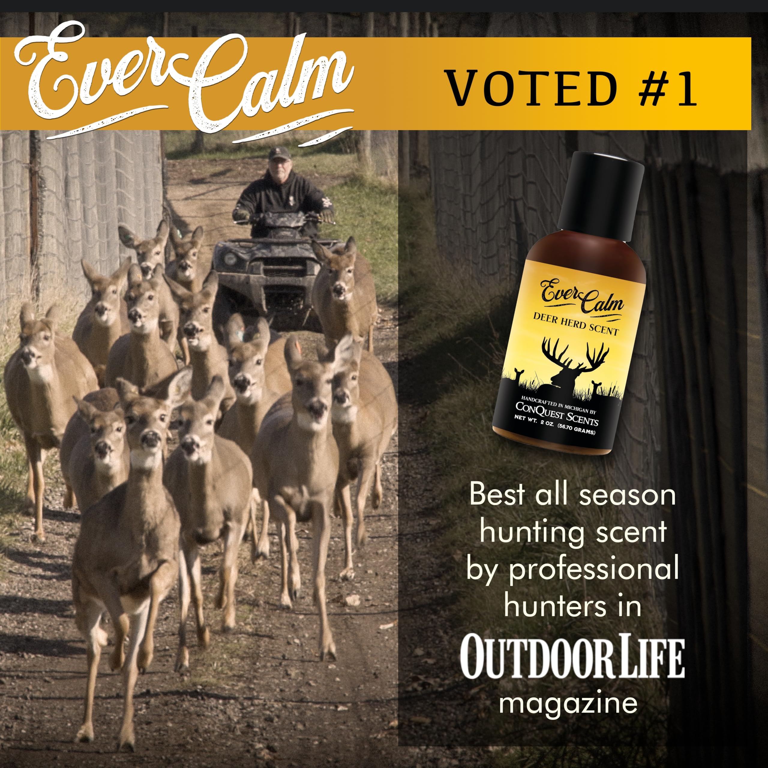 Conquest Scents Evercalm Deer Herd Scent Bottle - Deer Attractant & Calming Scent, All-Season Effectiveness, Versatile Hunting L