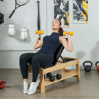 Soozier Adjustable Weight Bench With Dumbbell Rack, Wooden Workout Bench, Flat Or Incline Bench For Home Gym Weight Lifting Trai