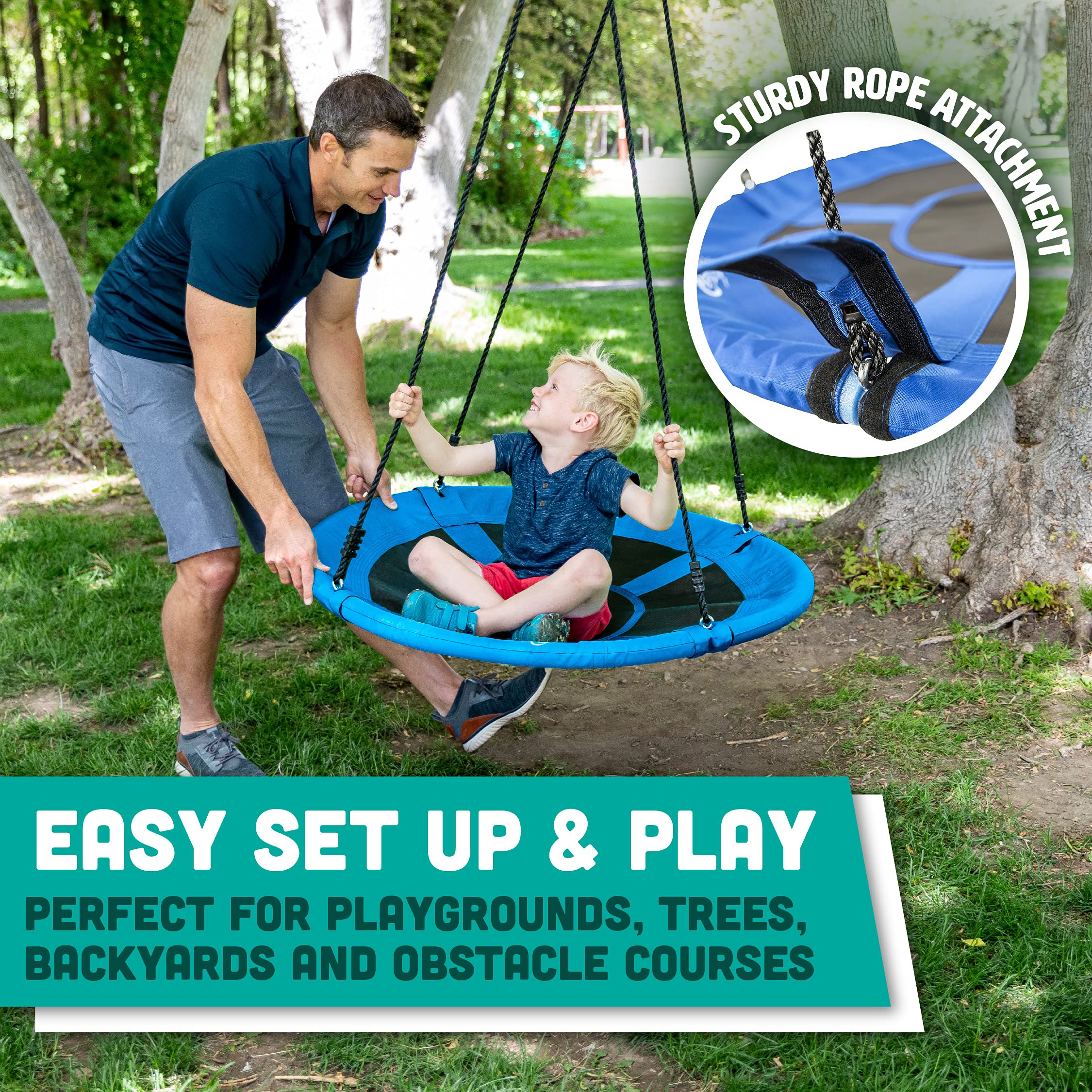 Flying Squirrel Giant Rope Swing - 40'' Saucer Tree Swing- Additions & Replacements For Active Outdoor Play Equipment - Blue