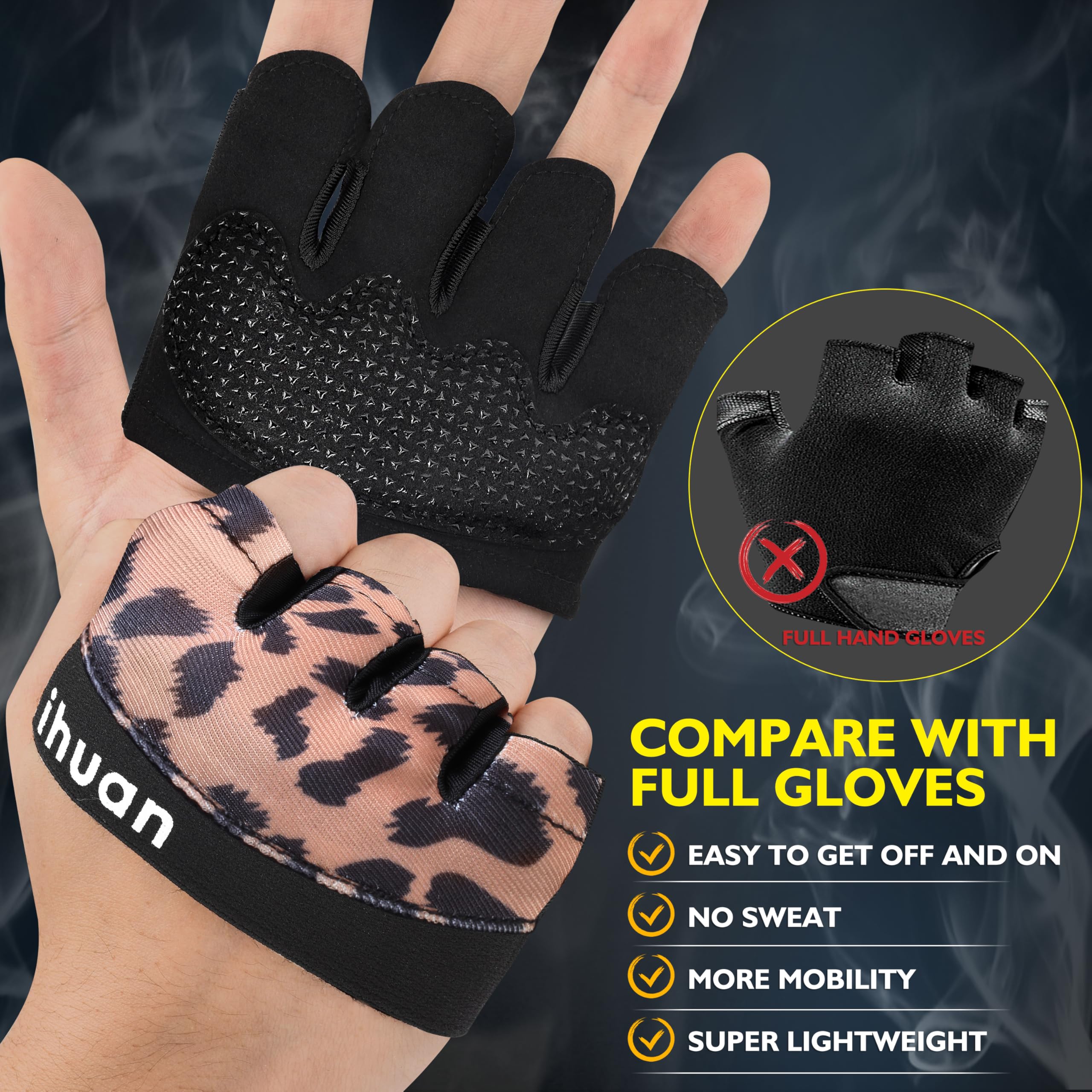 ihuan New Weight Lifting Gym Workout Gloves Men & Women, Great for Weightlifting, Exercise, Training, Fitness (Leopard, X-Small)
