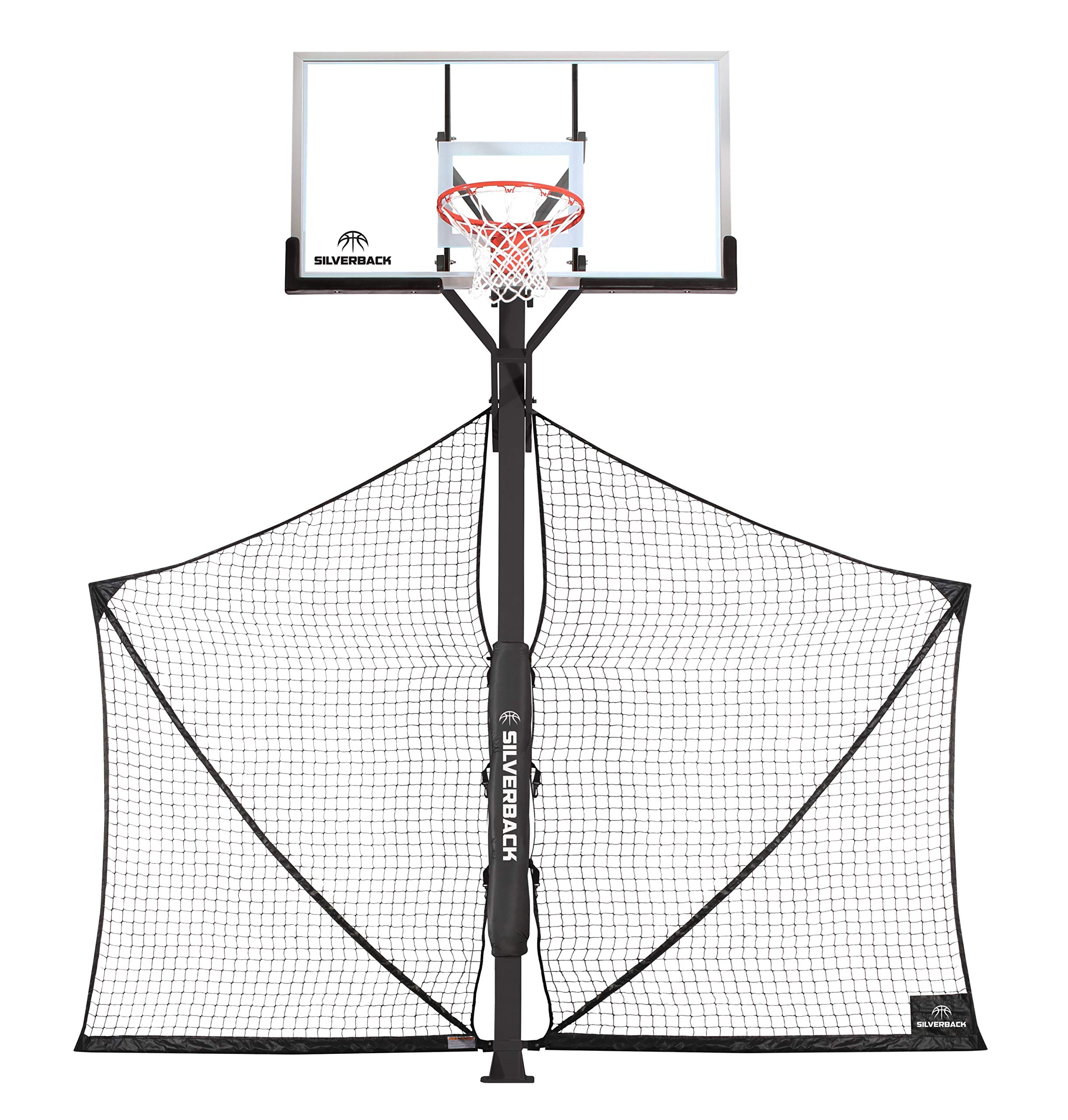 Silverback Basketball Yard Guard Defensive Net System Rebounder With Foldable Net And Arms Into Pole , White/Black, Large