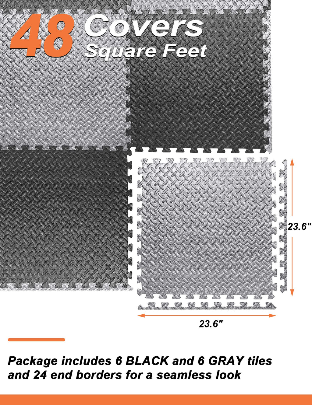 Innhom Gym Flooring Mats Exercise Mat For Floor Workout Foam Tiles Home Equipment Garage, 6 Black And Gray