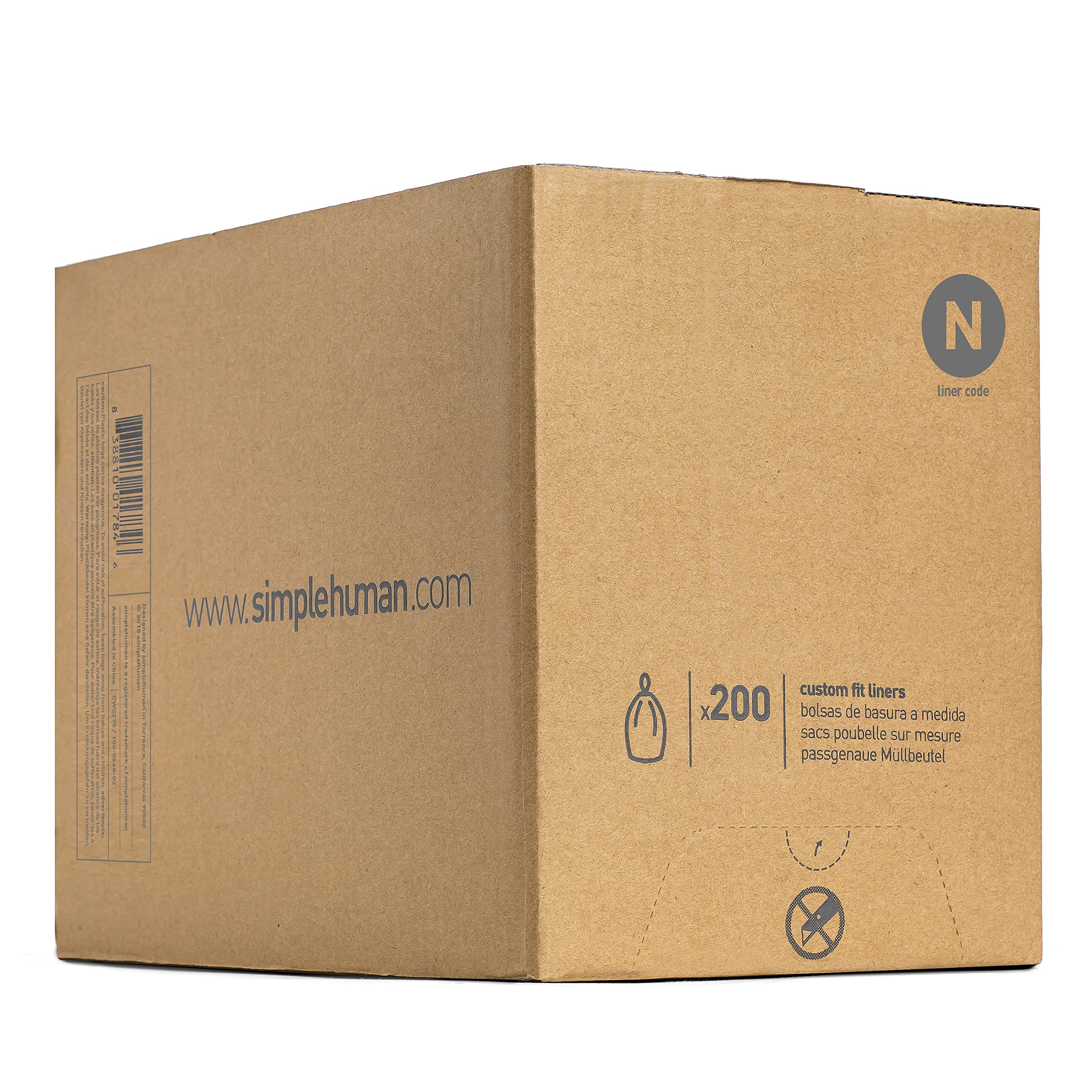Simplehuman Code N Custom Fit Drawstring Trash Bags, 200 Count, 30 Liter  8 Gallon, White