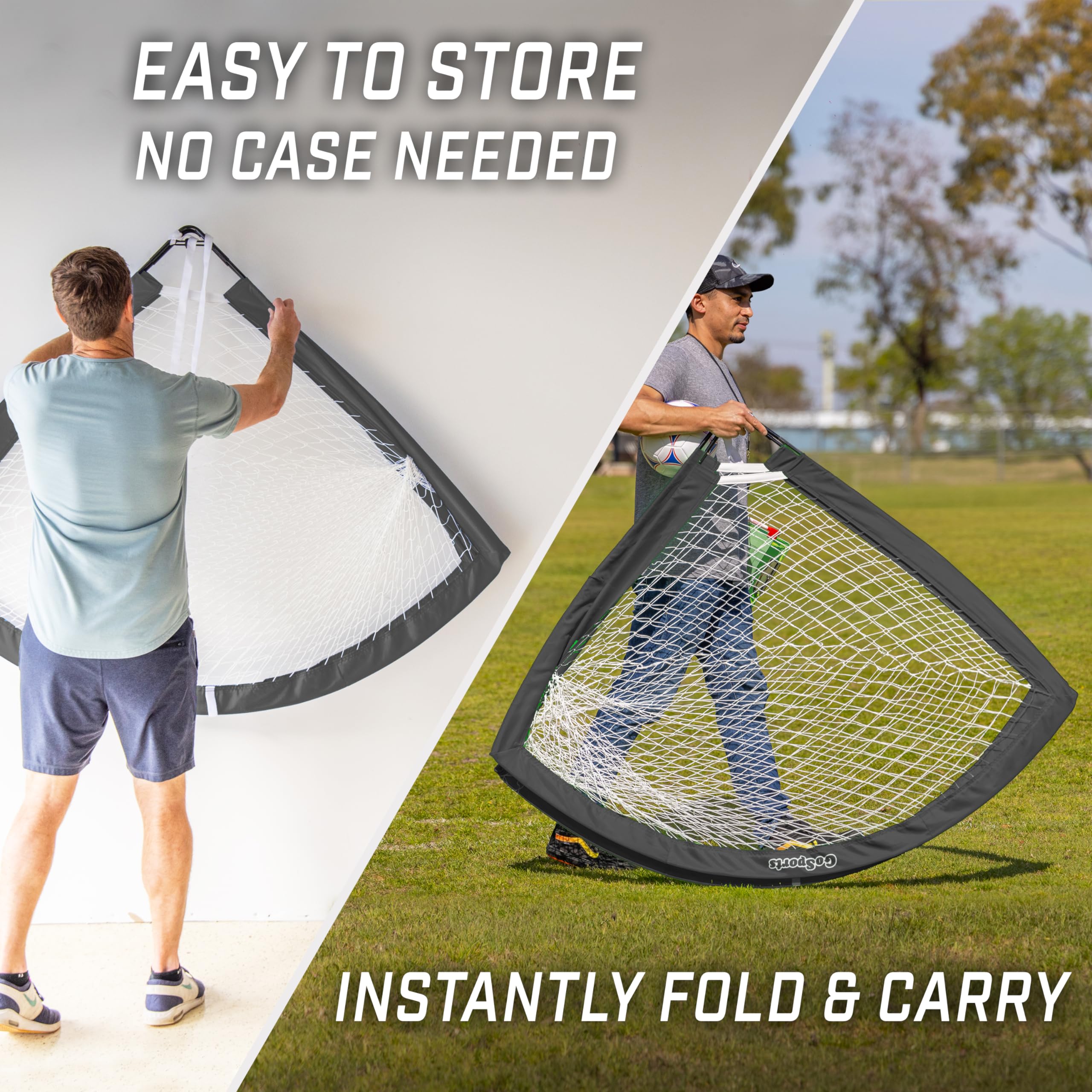 GoSports Team Tone 6 ft x 4 ft Portable Soccer Goal for Kids - Pop Up Net for Backyard - Black