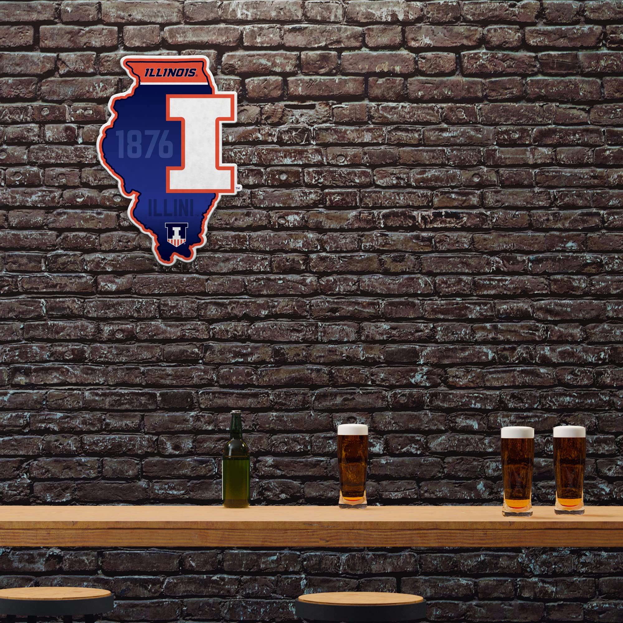 Rico Industries Ncaa Illinois Fighting Illini State Shape Shape Cut Pennant - Home And Living Room D  Cor - Soft Felt Ez To Hang