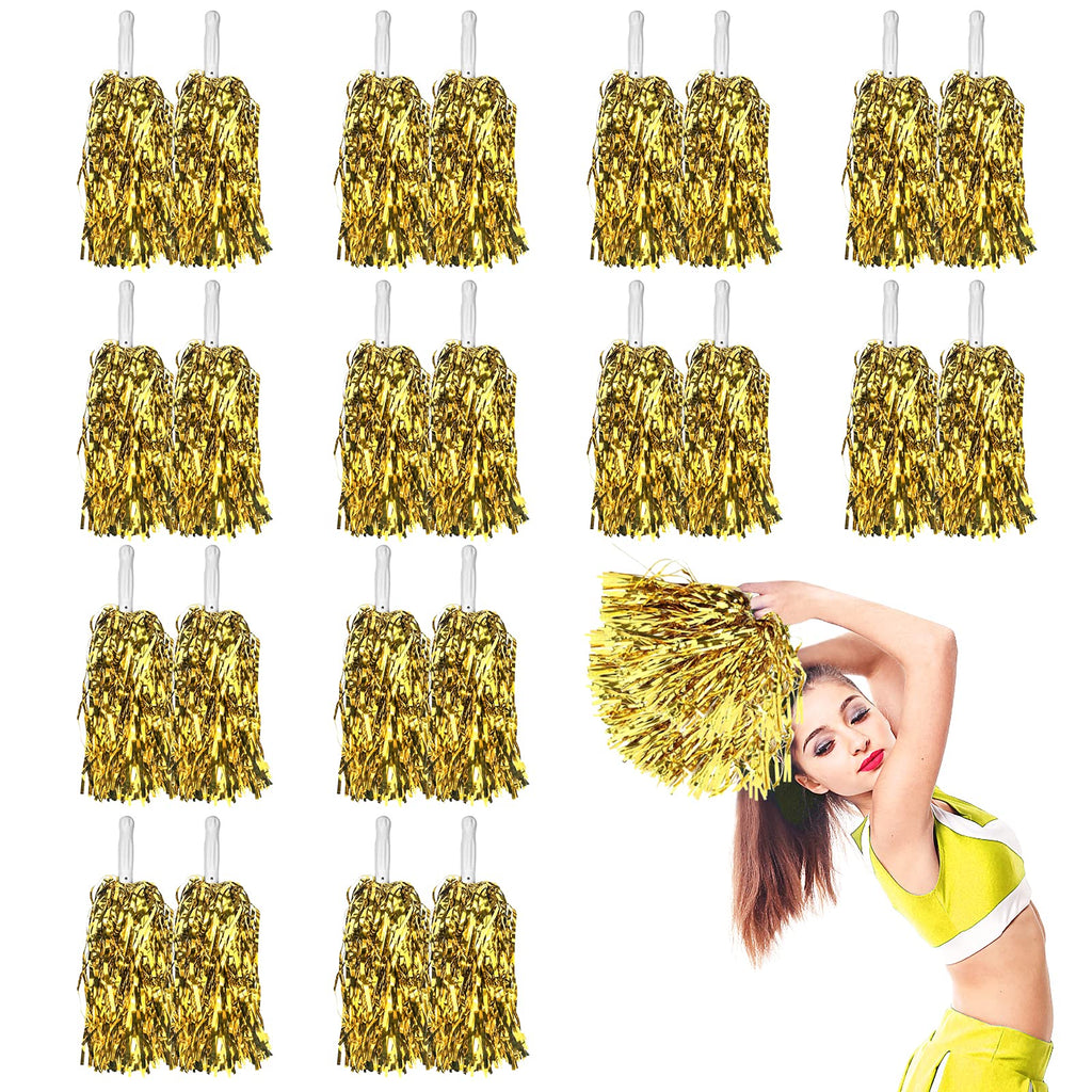 Dilibra 24Pcs Metallic Cheerleading Pom Poms, Cheerleaders Cheer Pom Poms Cheering Squad Hand Flower For Kids Adults Team Spirit