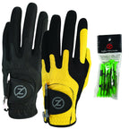 Zero Friction Male Men'S Compression-Fit Synthetic Golf Glove (2 Pack), Universal Fit Black/Yellow, One Size (Gl00111)