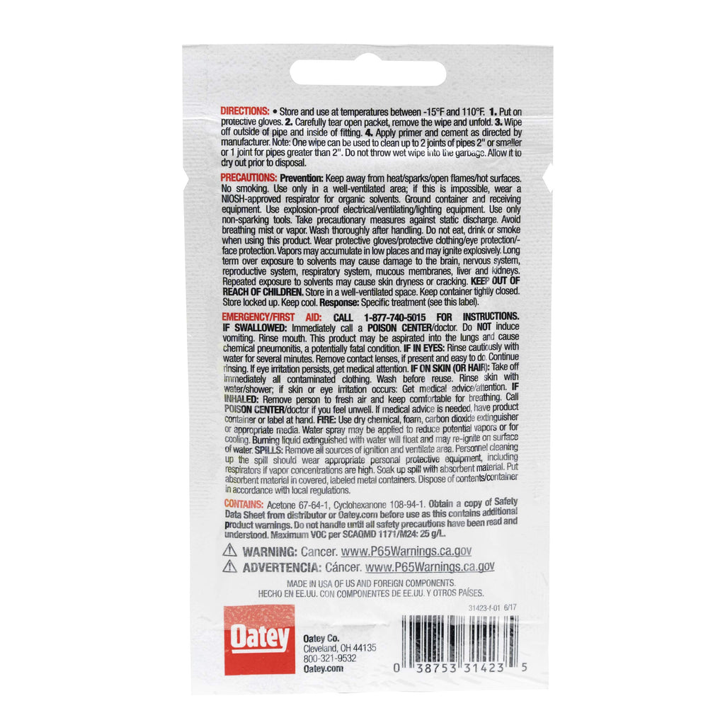 Oatey 31423 Cpvc, Pvc And Abs Pipe Cleaning Cloth, Plain