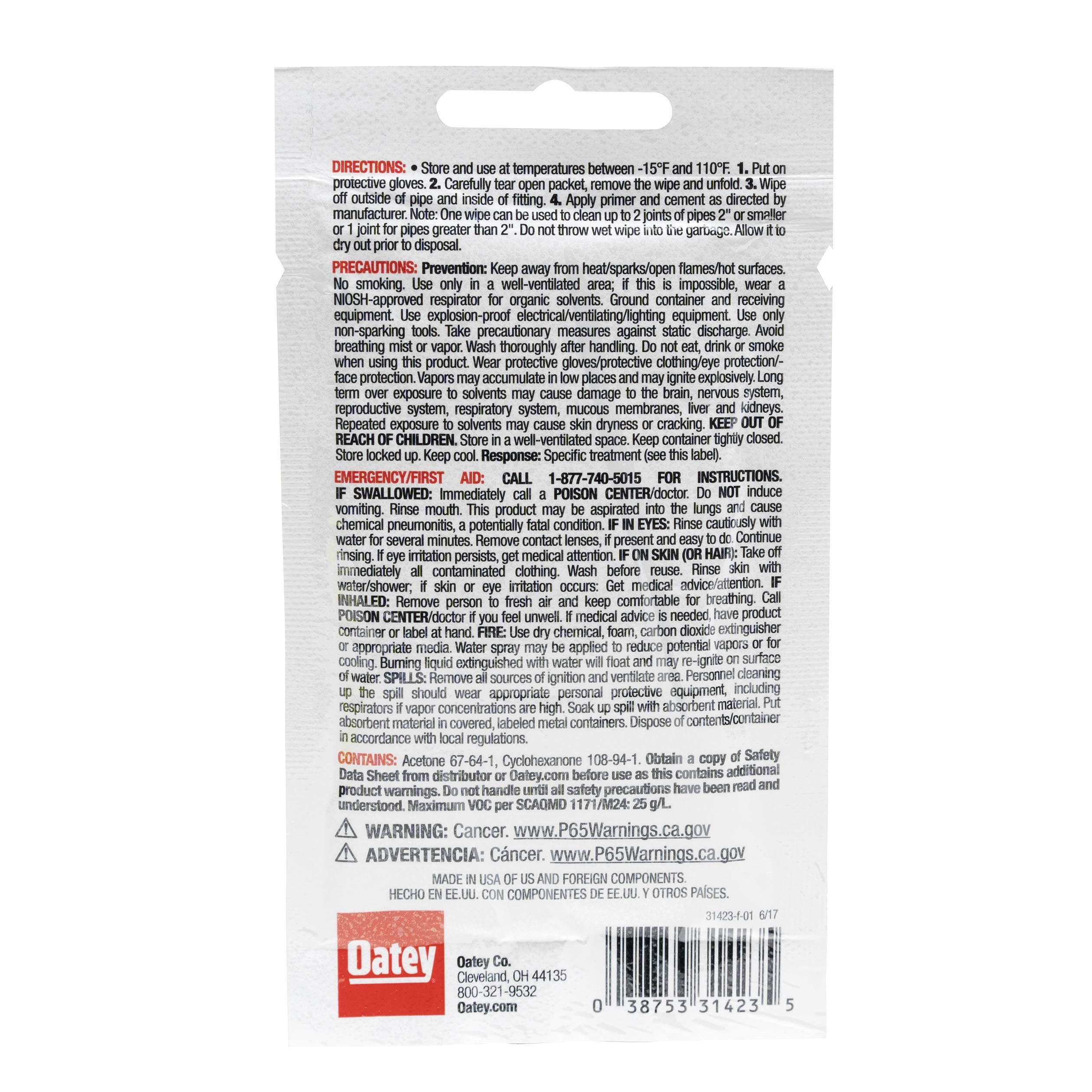 Oatey 31423 Cpvc, Pvc And Abs Pipe Cleaning Cloth, Plain