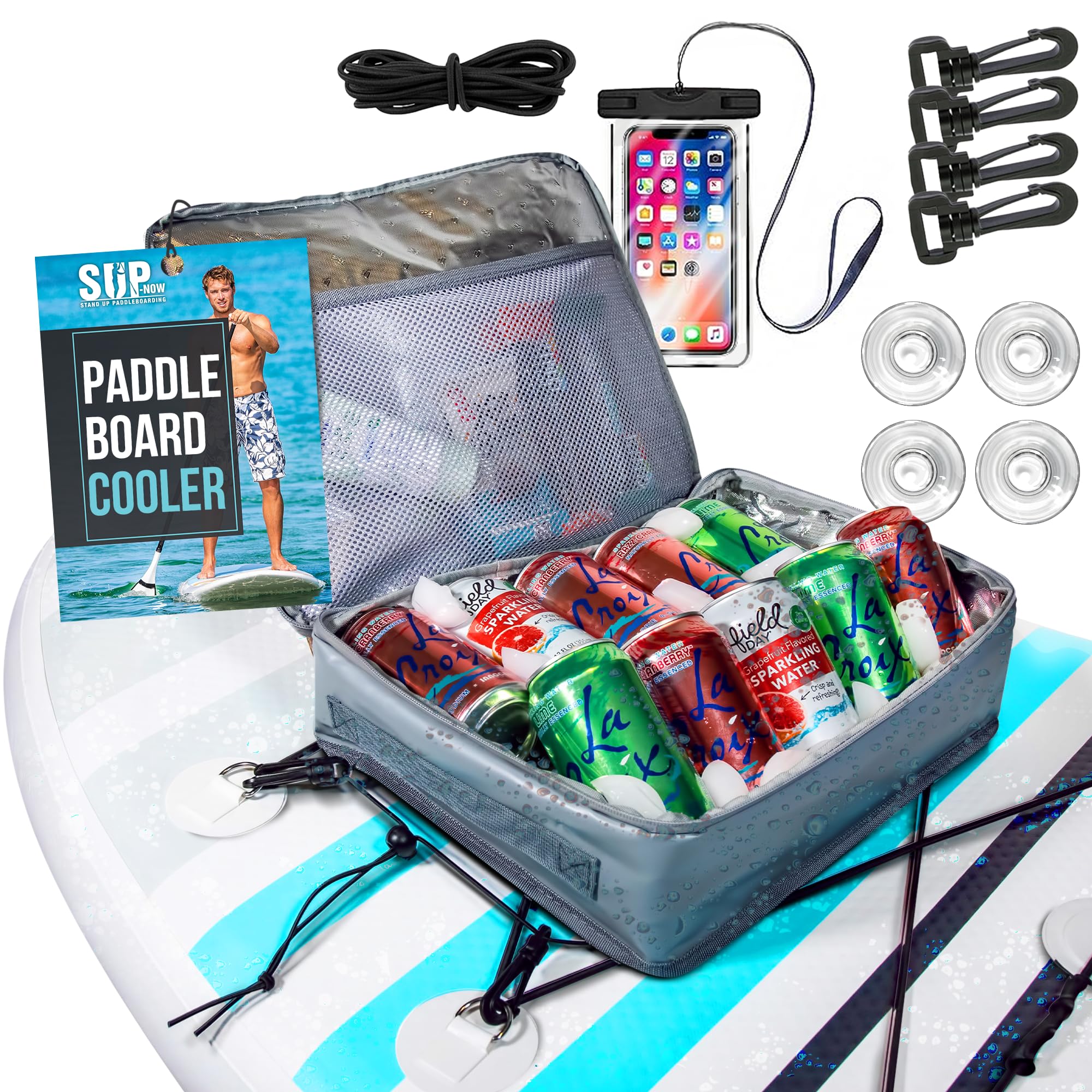 Sup-Now Stand Up Paddle Board Cooler Water Resistant Paddleboard Accessory Deck Bag W/Mesh Top (Gray)