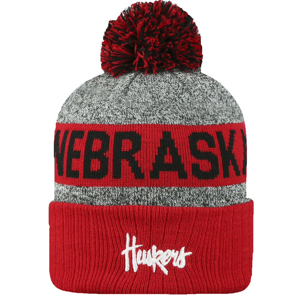 Top Of The World Ncaa Arctic Striped Cuffed Knit Pom Beanie Hat-Nebraska Cornhuskers