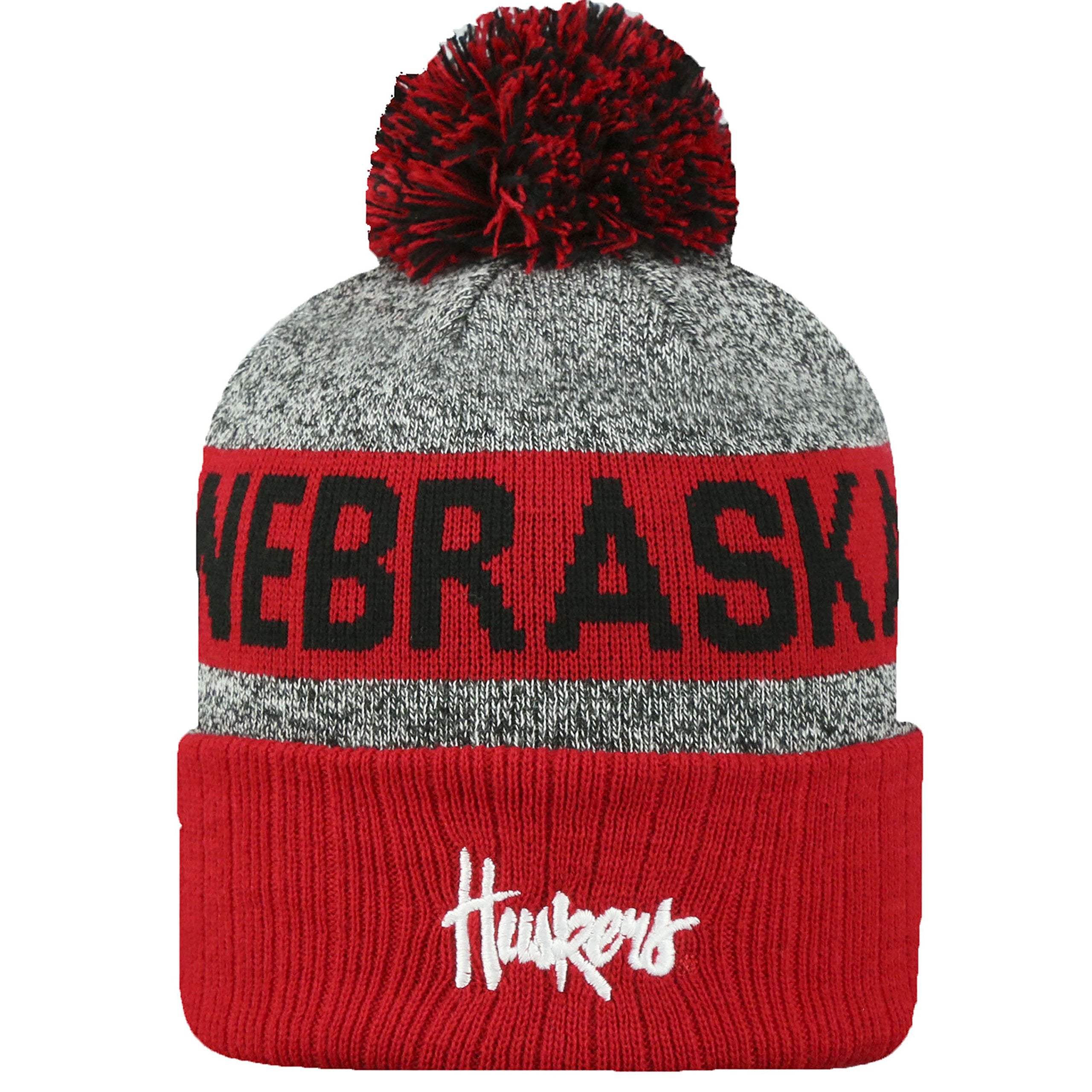 Top Of The World Ncaa Arctic Striped Cuffed Knit Pom Beanie Hat-Nebraska Cornhuskers