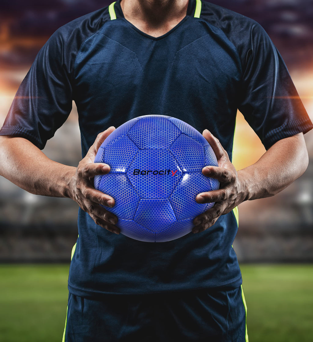 Barocity Soccer Ball - Boys And Girls Official Match Ball With Cool Reflective Rainbow Hex Pattern, For Indoor And Outdoor, Play