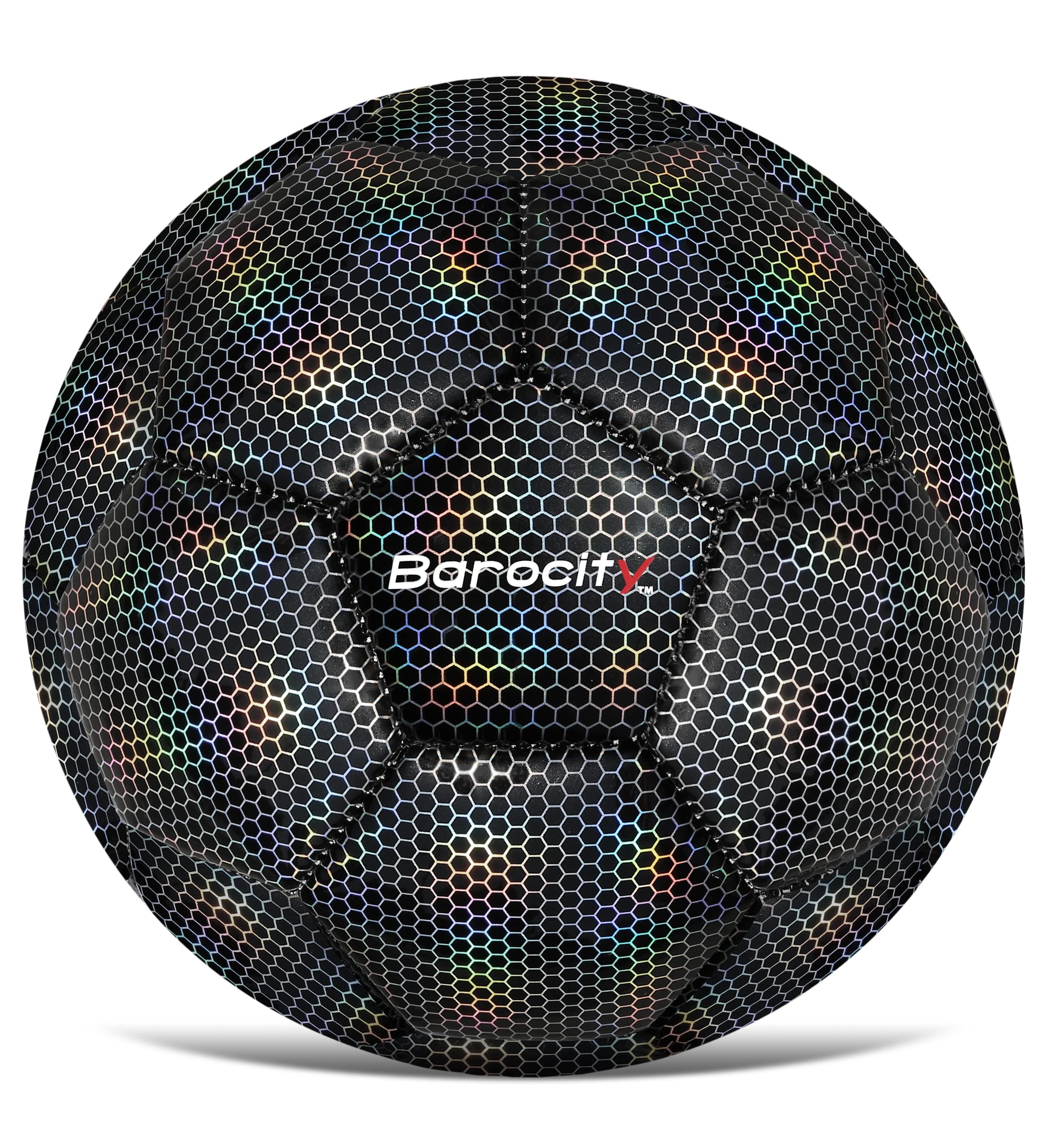 Barocity Soccer Ball - Boy And Girl Official Match Ball With Cool Reflective Rainbow Hex Pattern, For Indoor And Outdoor, Playti