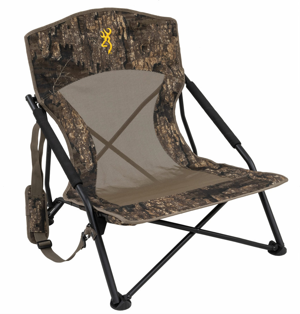 Browning Strutter Camo Turkey Hunting Chair With Foldable Low Profile Compact Design, Durable Steel Frame, And Padded Shoulder C