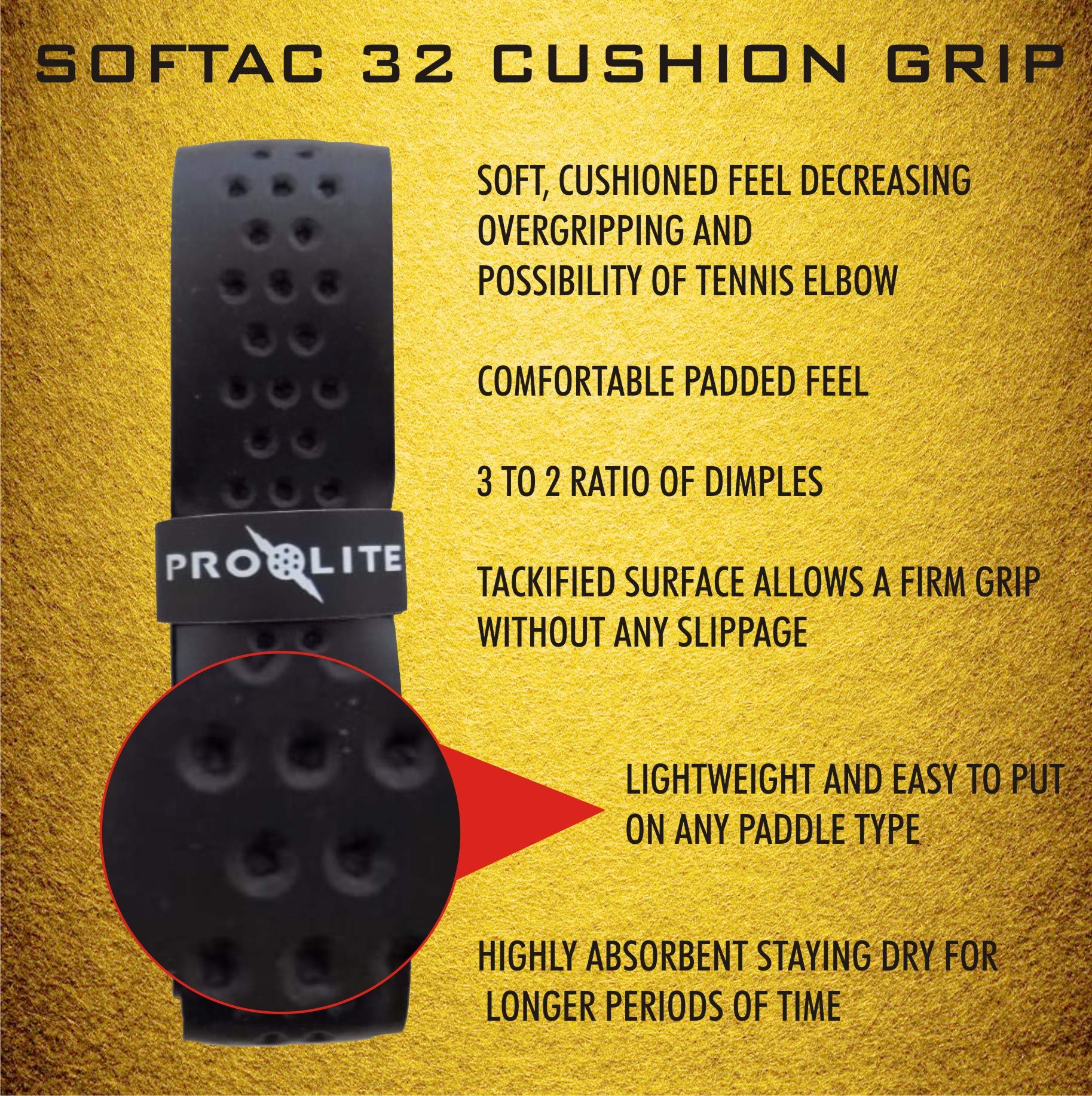 Prolite Softac 32 Cushion Grip - Perfect For Pickleball Paddles, Racquetball, Squash, Platform Tennis, Badminton And More