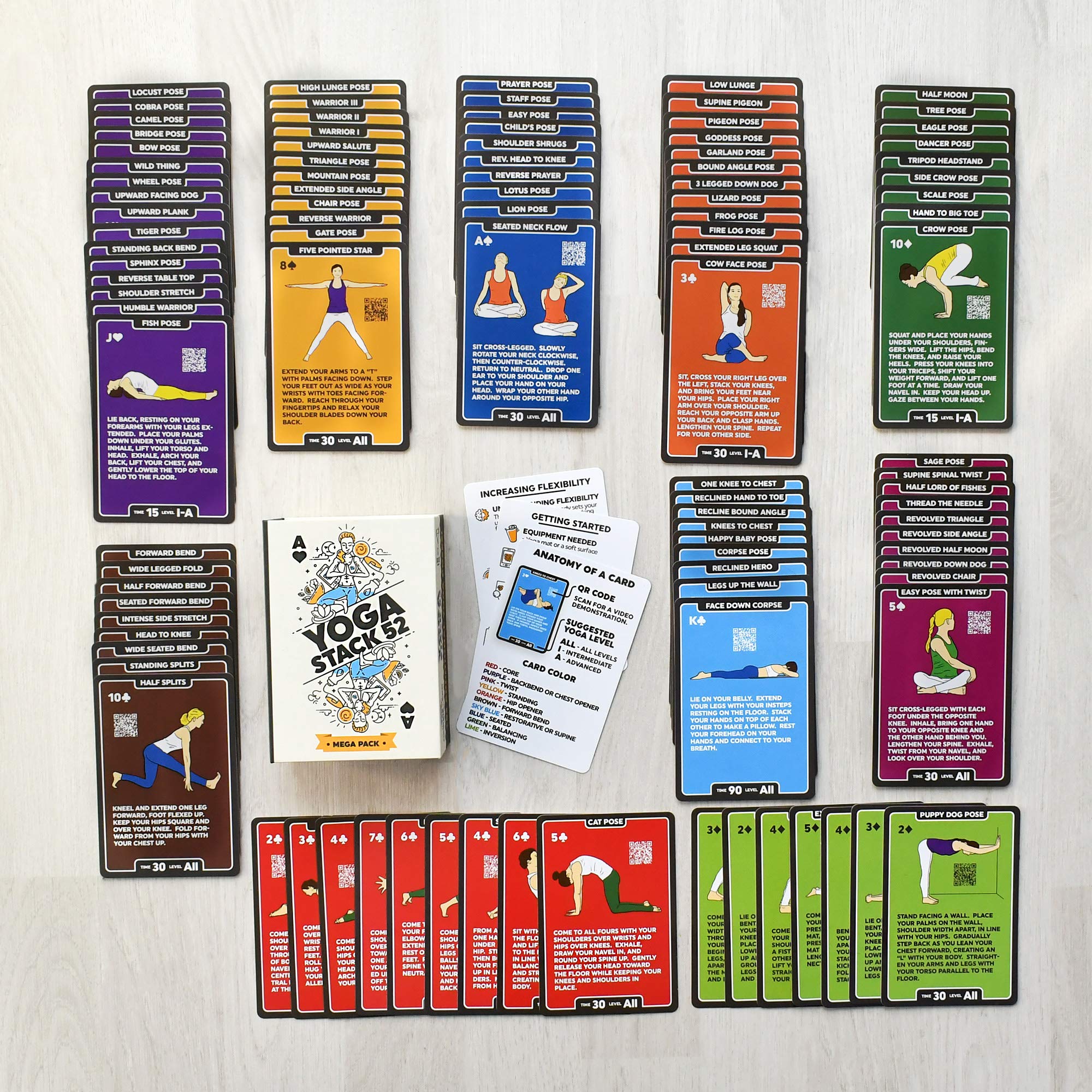 Stack 52 Yoga Exercise Cards: Designed By Certified Yoga Instructor. Video Instructions Included. Beginner To Advanced Poses And