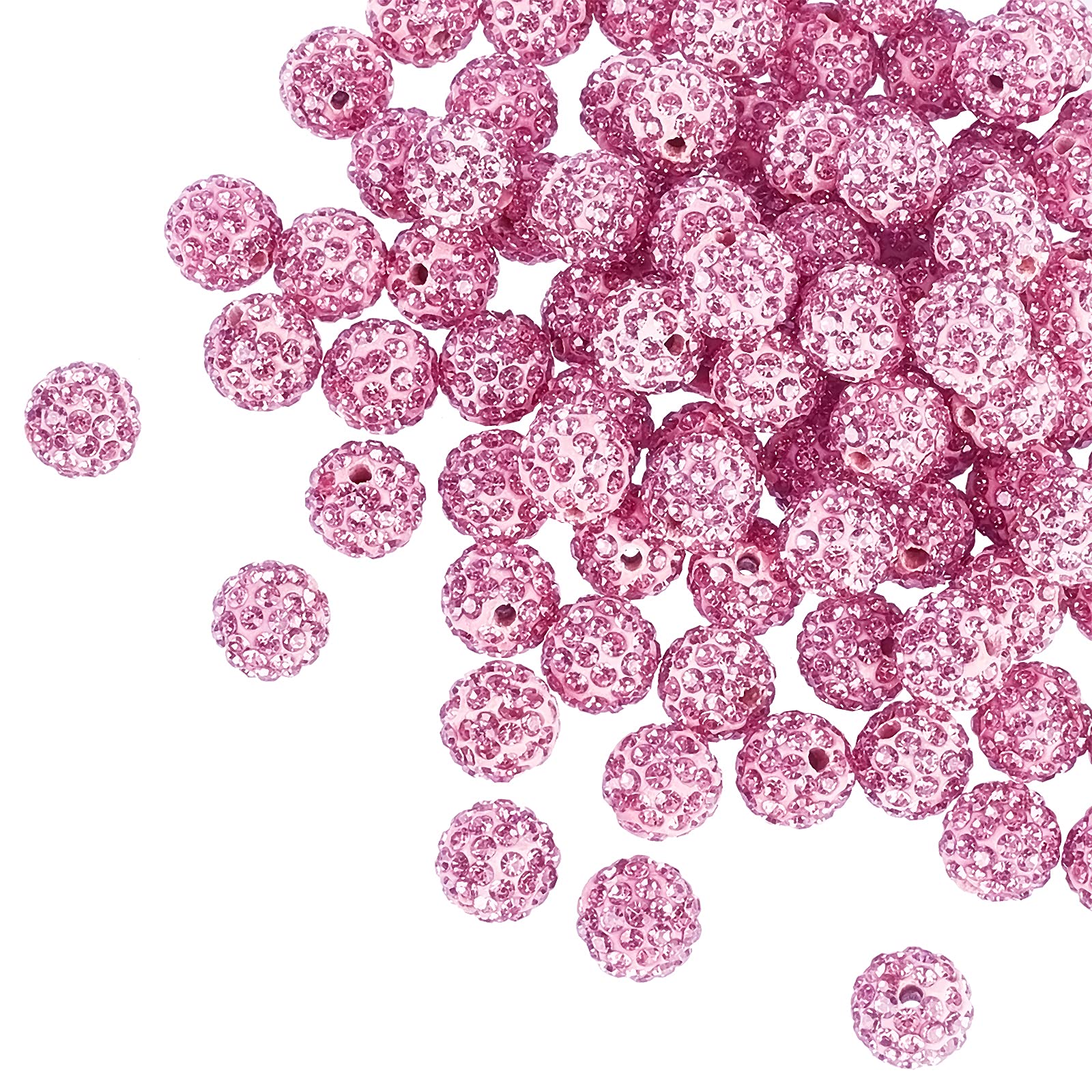 Ph Pandahall 10Mm Pink Rhinestones Beads 100Pcs Pave Disco Ball Clay Beads Polymer Clay Crystal Beads Round Craft Beads For Frie
