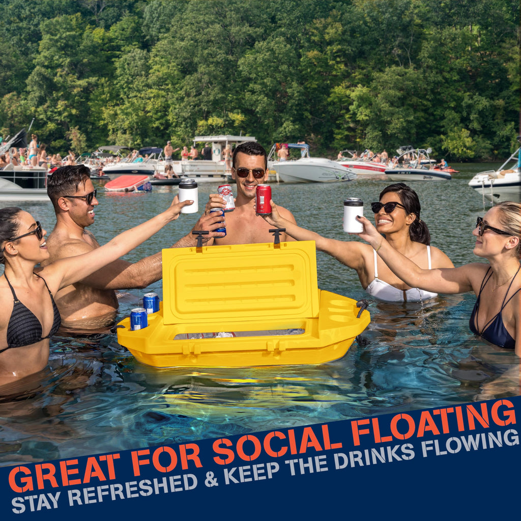 Cuddy Floating Cooler and Dry Storage Vessel for Land & Water - 40QT- Great for River, Beach, Kayak, Pool, & Lake - Yellow