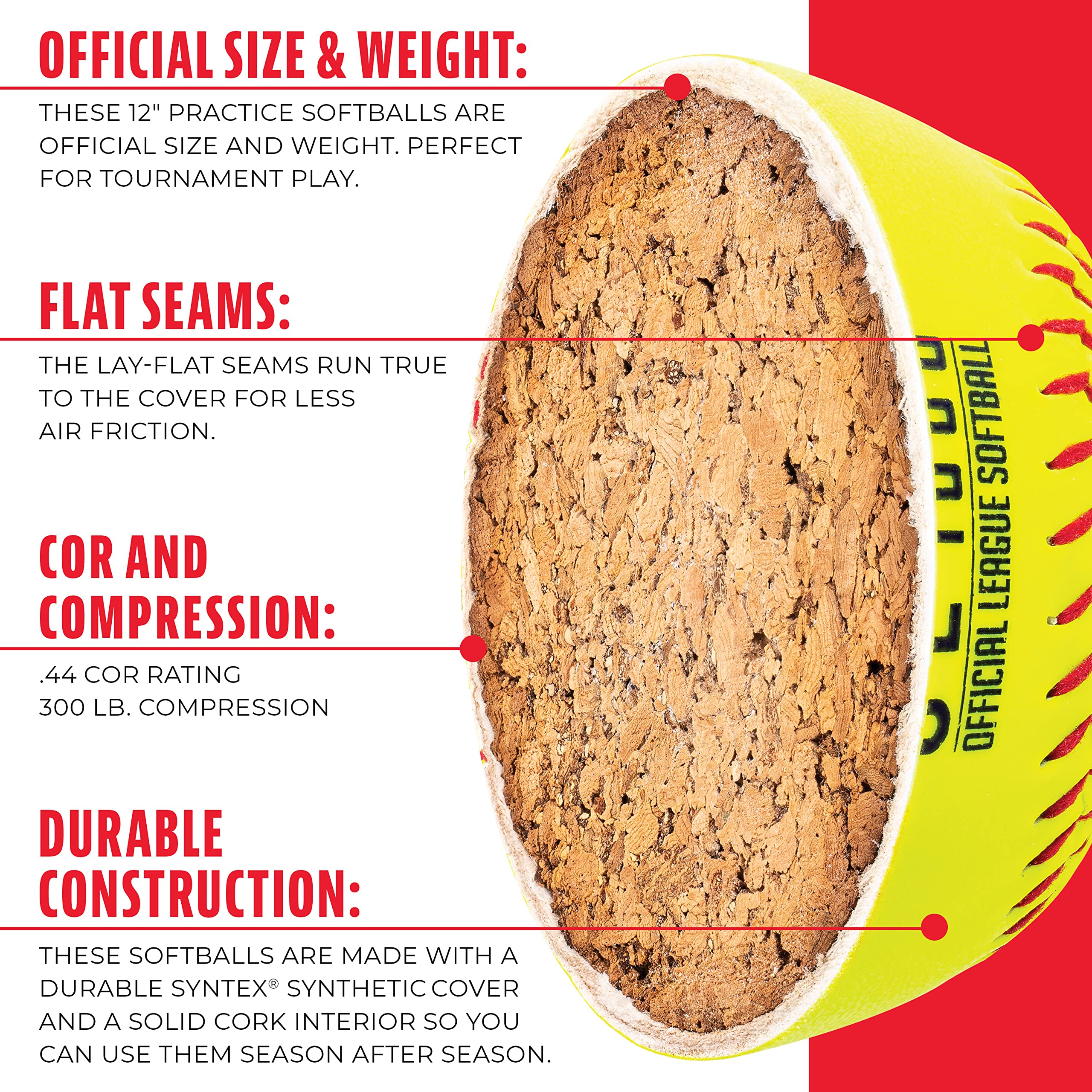 Franklin Sports 12'' Fastpitch Softballs - 12 Pack, Official Size And Weight, Durable Construction, Optic Yellow Cover, Flat Sea