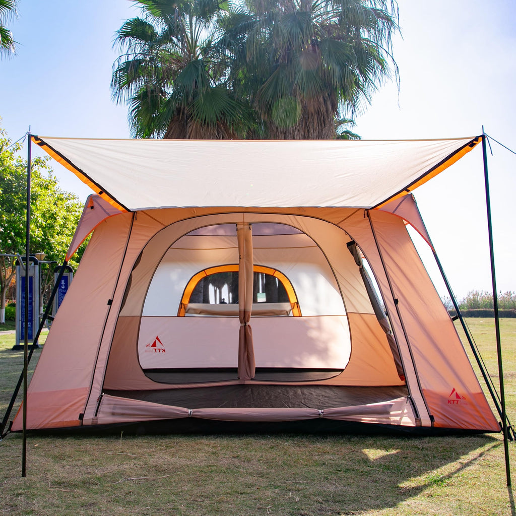 Ktt Extra Large Tent 12 Person,Family Cabin Tents,2 Rooms,3 Doors And 3 Windows With Mesh,Straight Wall,Waterproof,Double Layer,