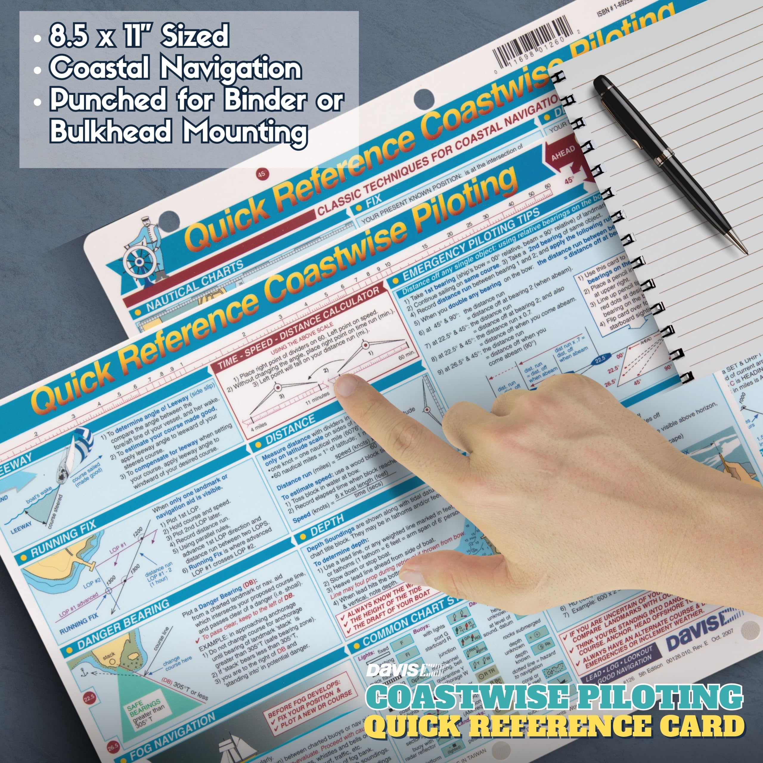 Davis Instruments Waterproof Boating Quick Reference Cards Bundle - Navigation 125, Coastal Piloting 126 & Procedures 128 (3 Ite