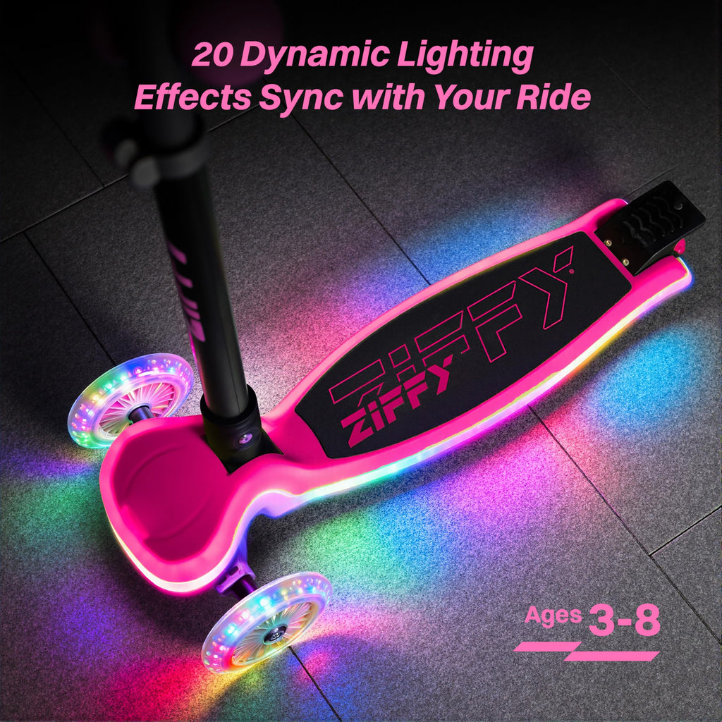 ZIFFY Kids Scooter for Boys & Girls LED Light-Up Wheels, 4 Adjustable Height Handlebars, and Lean-to-Steer Design with Anti-Slip
