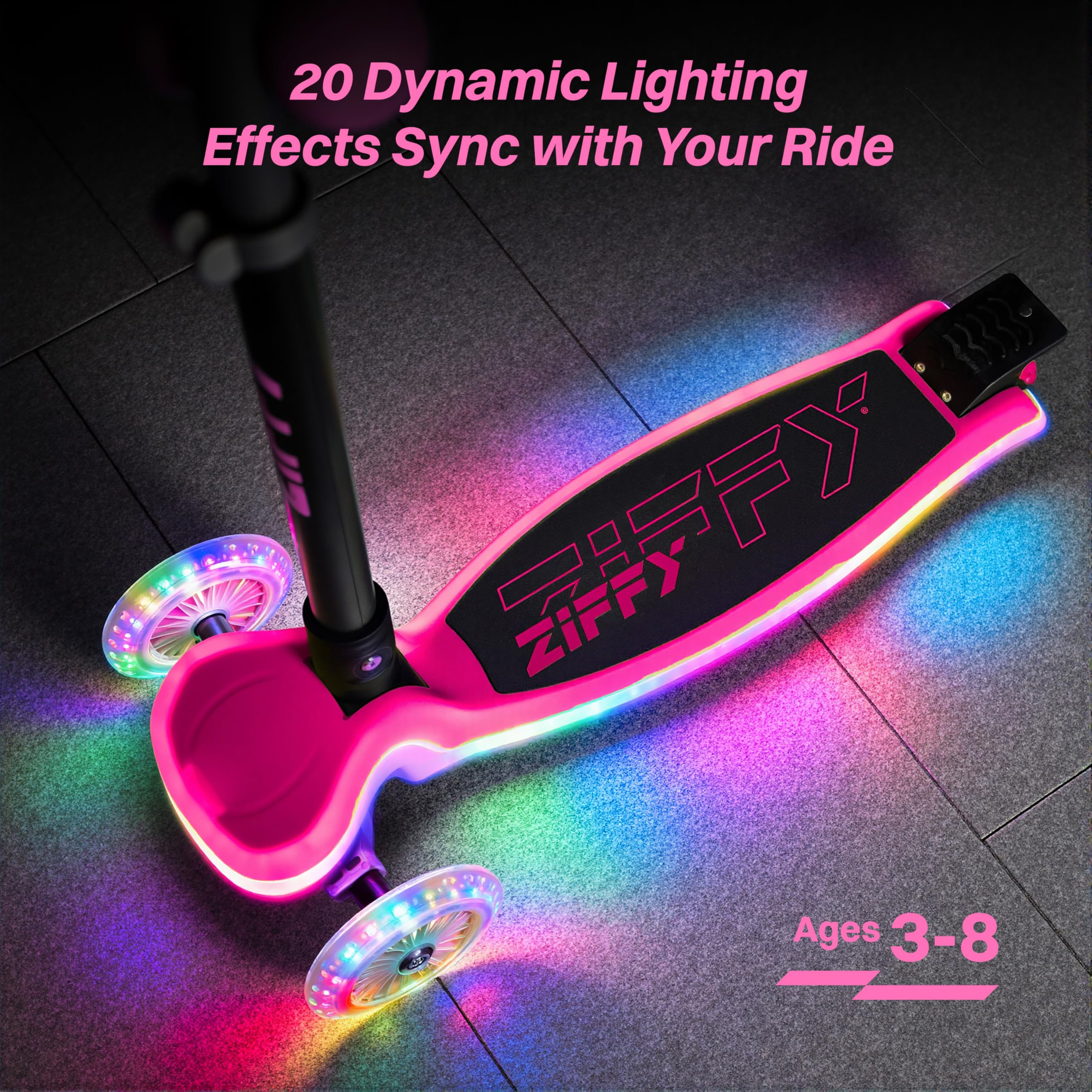 ZIFFY Kids Scooter for Boys & Girls LED Light-Up Wheels, 4 Adjustable Height Handlebars, and Lean-to-Steer Design with Anti-Slip
