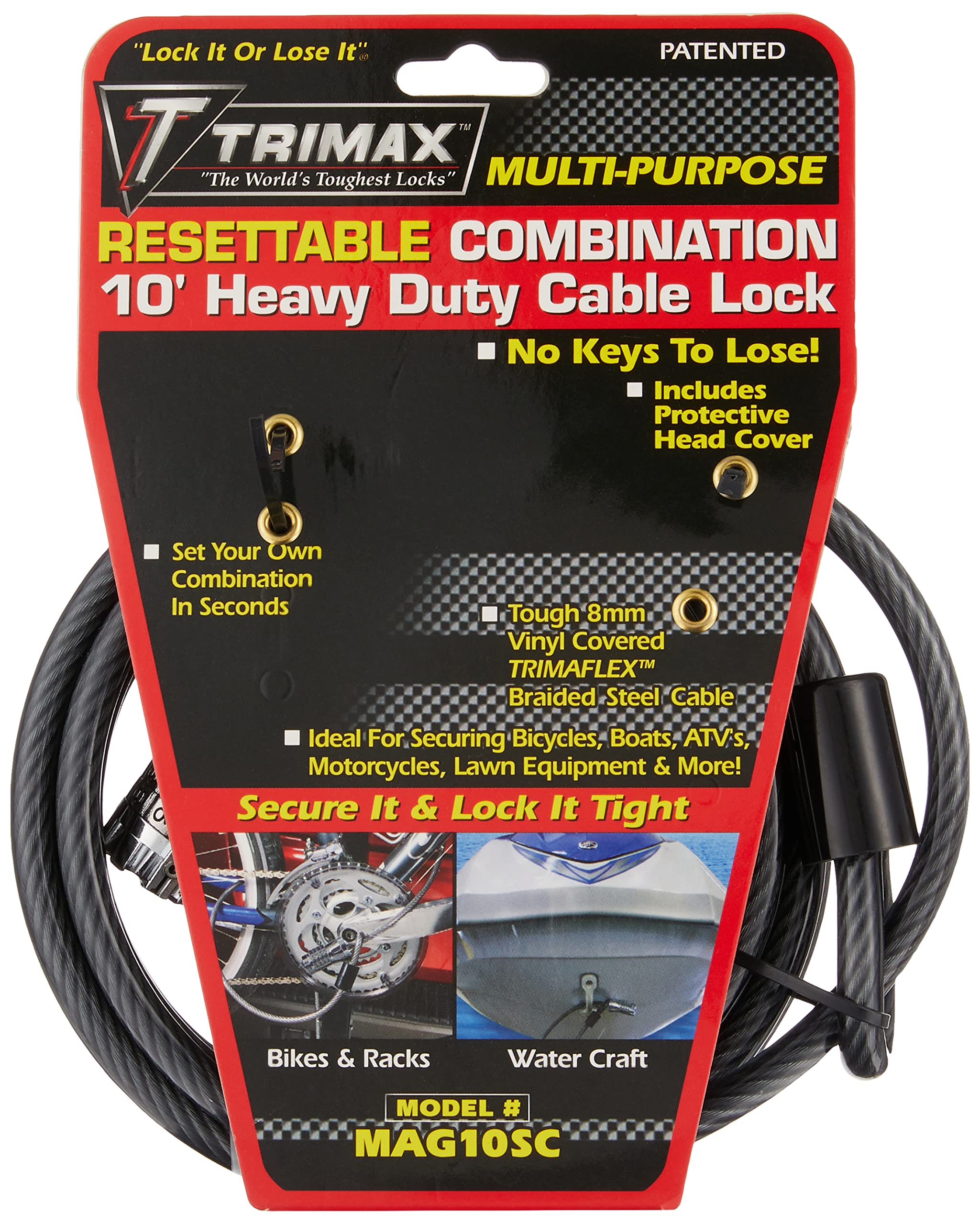 Trimax Mag10Sc 10Ft Combination Cable Lock