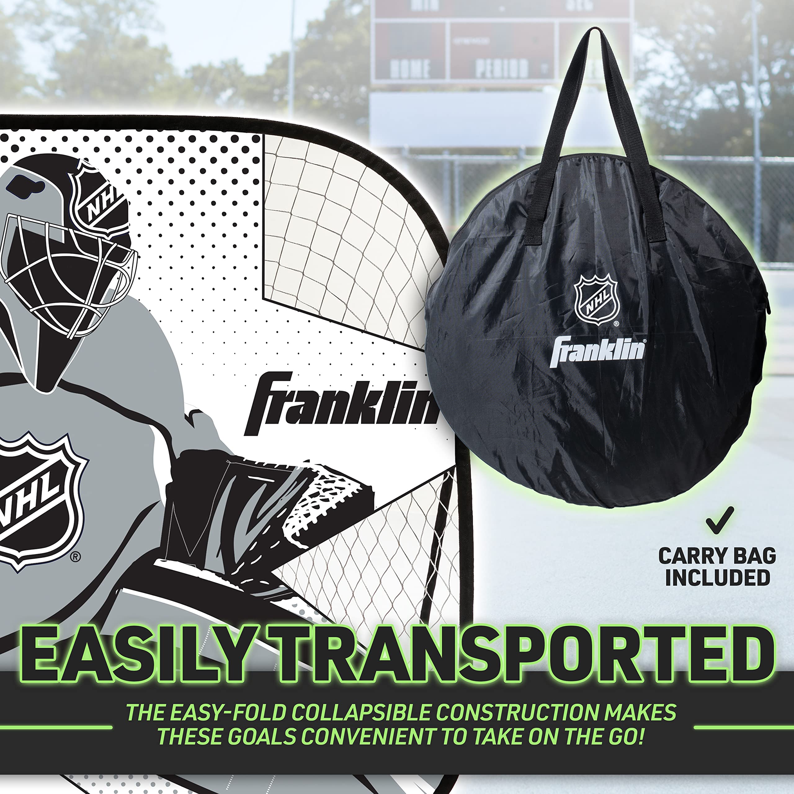 Franklin Sports Kids Portable Street Hockey Goal + Shooter Tutor Set - Pop Up Folding Net With Goalie Target Included - 2-In-1 G