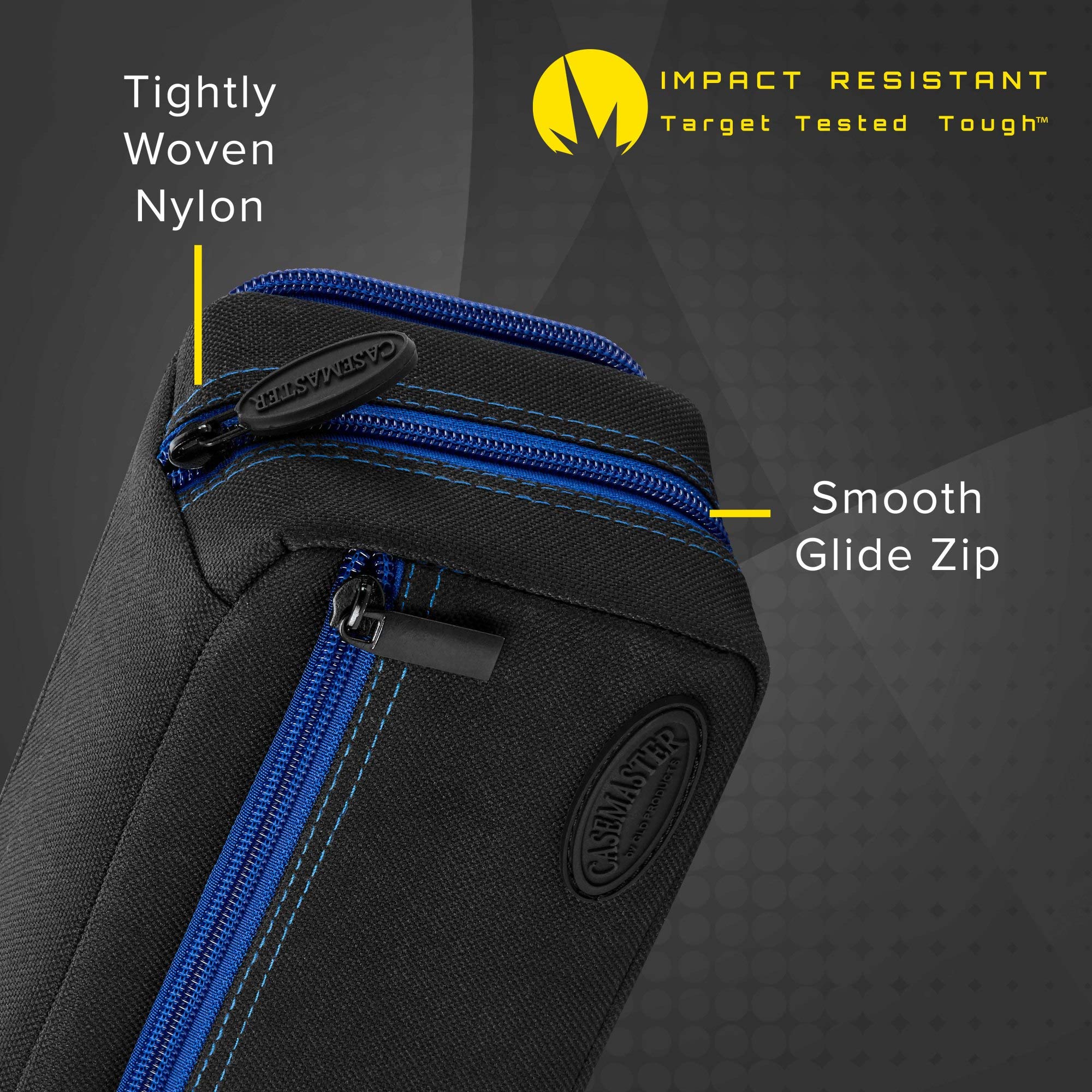 Casemaster By Gld Products Plazma Pro Dart Case/Wallet Black With Sapphire Zipper And Phone Pocket, Sapphire Trim